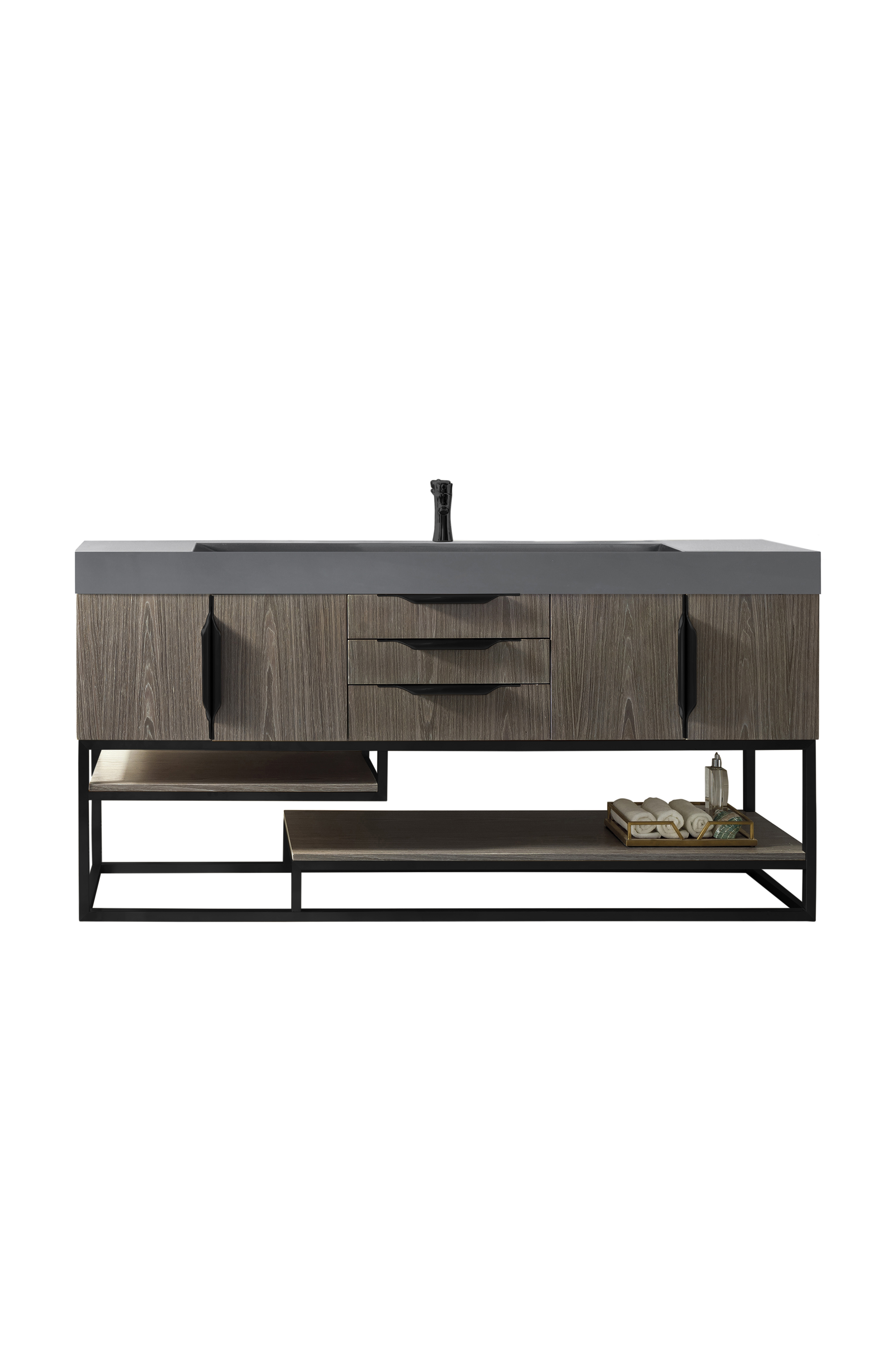 James Martin 388-V72S-AGR-MB-DGG Columbia 72" Single Vanity, Ash Gray, Matte Black w/ Dusk Grey Glossy Composite Top