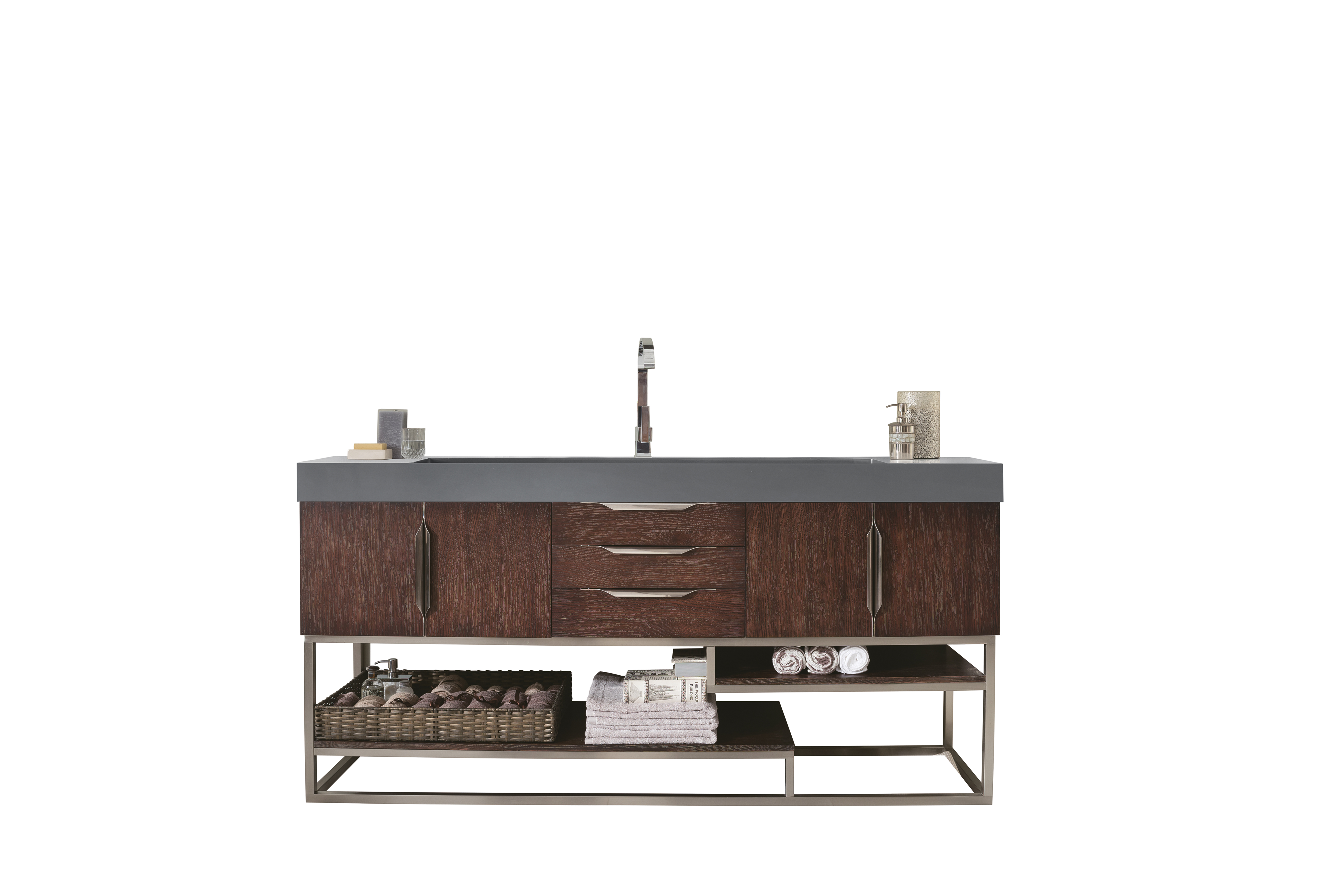 James Martin 388-V72S-CFO-BN-DGG Columbia 72" Single Vanity, Coffee Oak w/ Dusk Grey Glossy Composite Top