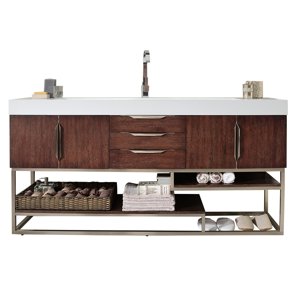 James Martin 388-V72S-CFO-BN-GW Columbia 72" Single Vanity, Coffee Oak w/ Glossy White Composite Top