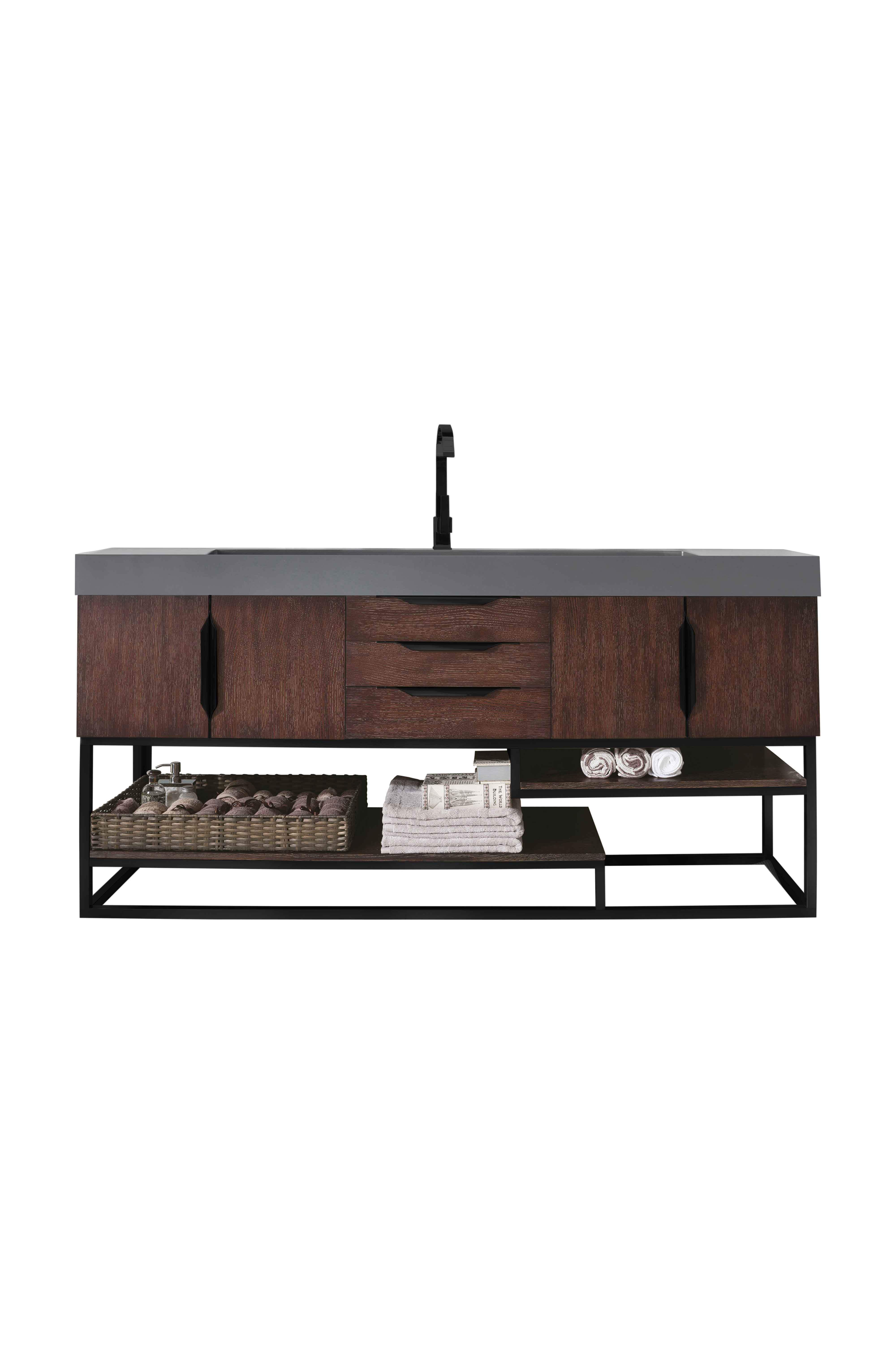 James Martin 388-V72S-CFO-MB-DGG Columbia 72" Single Vanity, Coffee Oak, Matte Black w/ Dusk Grey Glossy Composite Top