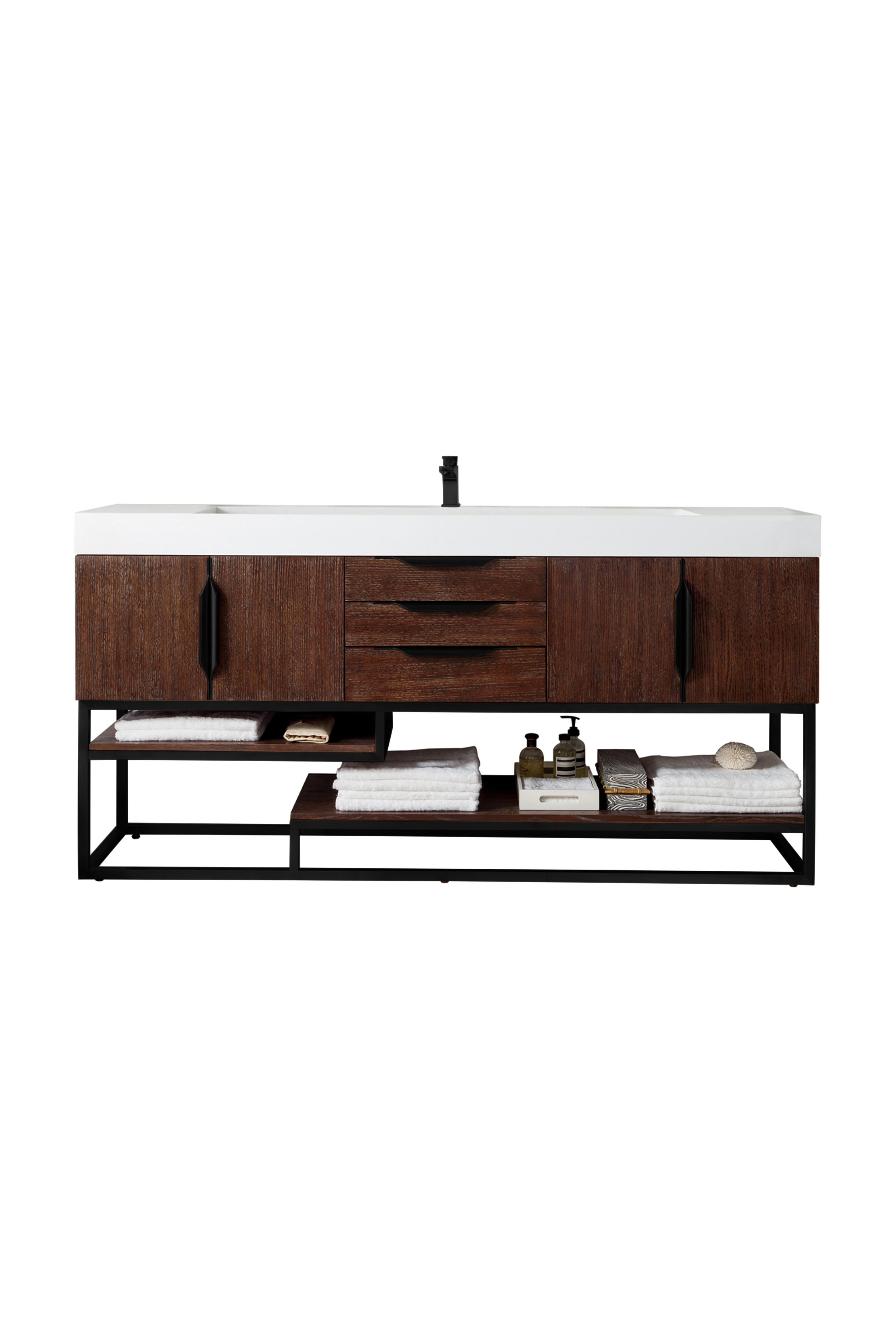 James Martin 388-V72S-CFO-MB-GW Columbia 72" Single Vanity, Coffee Oak, Matte Black w/ Glossy White Composite Top