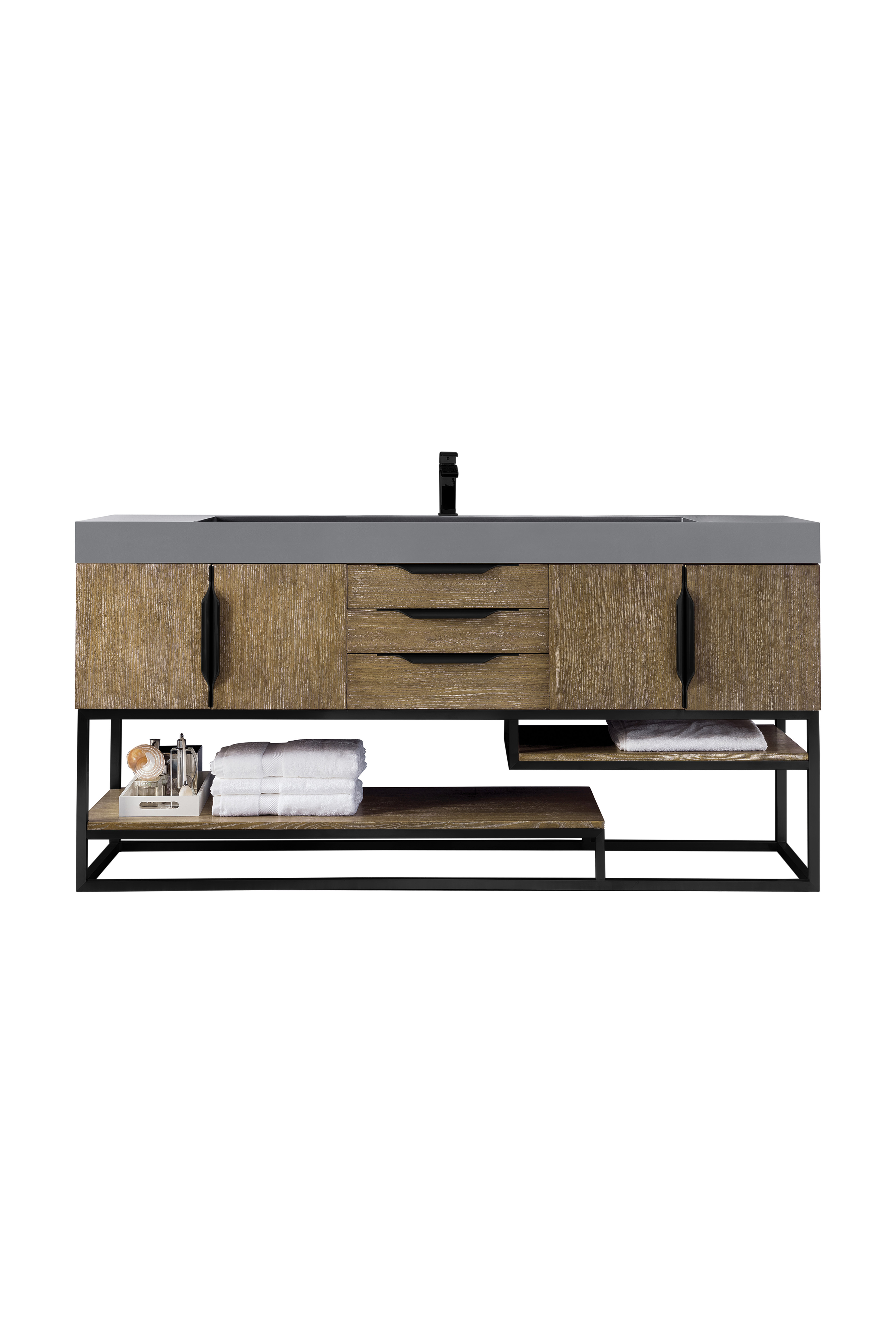 James Martin 388-V72S-LTO-MB-DGG Columbia 72" Single Vanity, Latte Oak, Matte Black w/ Dusk Grey Glossy Composite Top