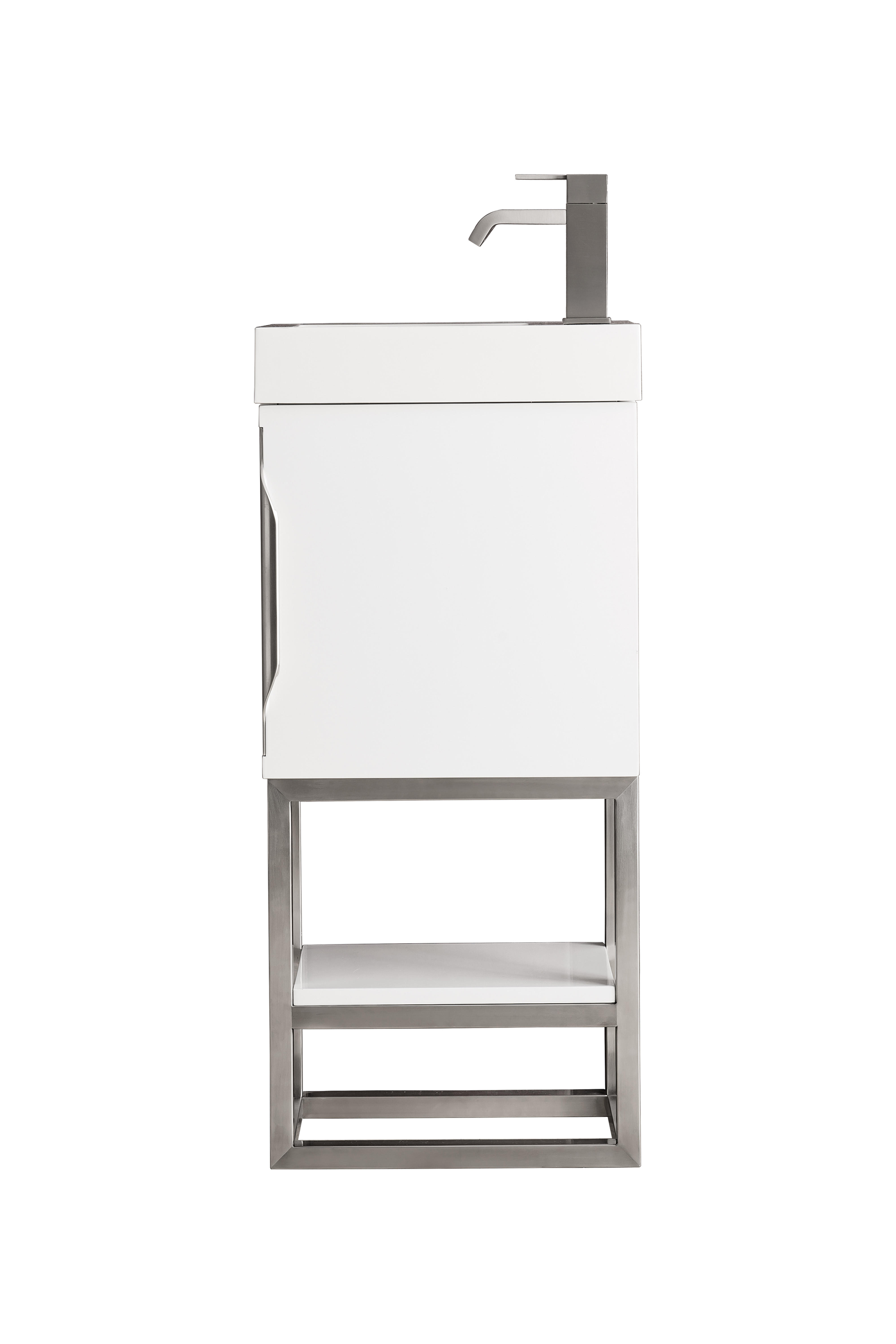 James Martin 388V16GWBNKWG Columbia 16" Single Vanity Cabinet, Glossy White, Brushed Nickel, w/ White Glossy Composite Countertop