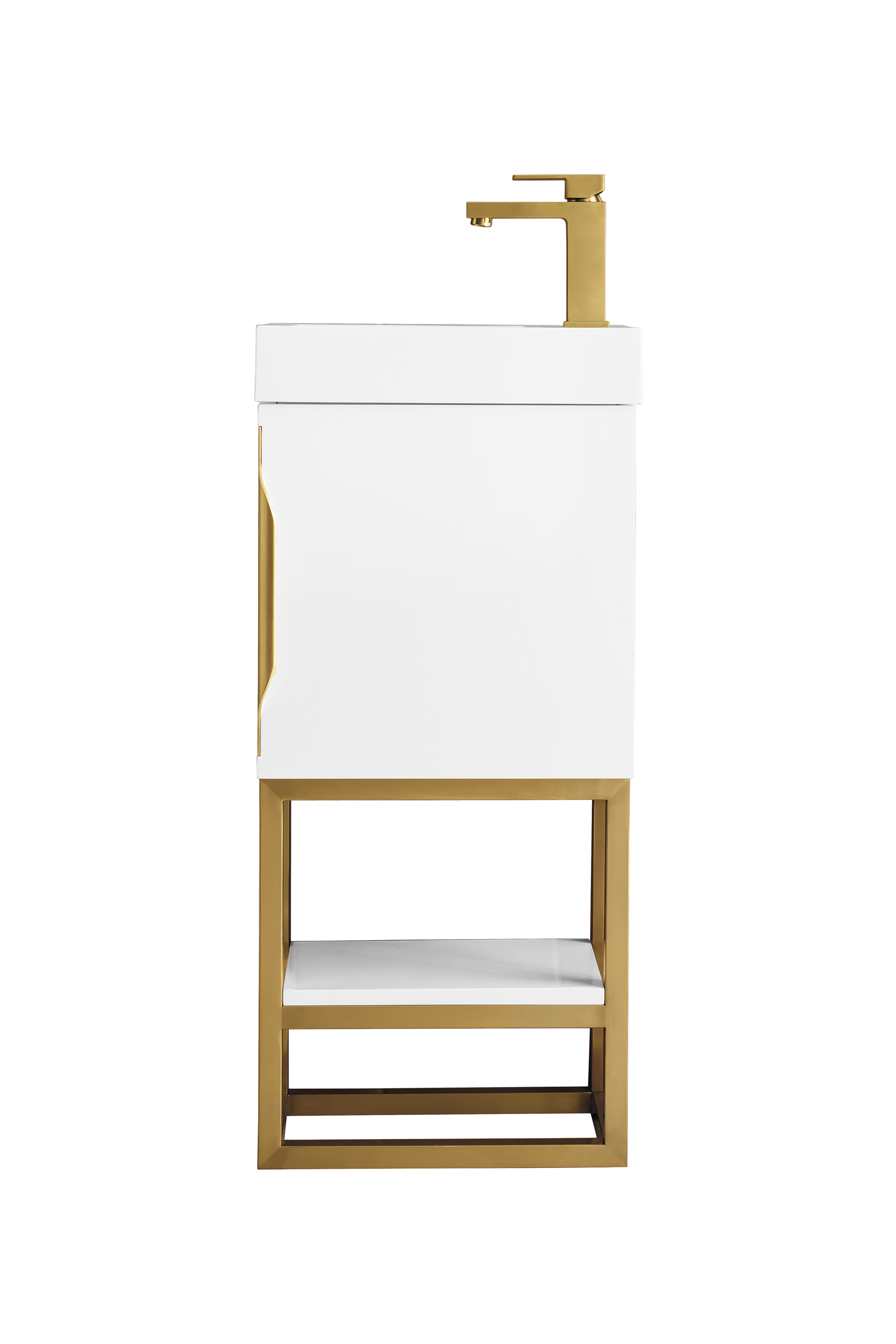 James Martin 388V16GWRGDWG Columbia 16" Single Vanity Cabinet, Glossy White, Radiant Gold, w/ White Glossy Composite Countertop