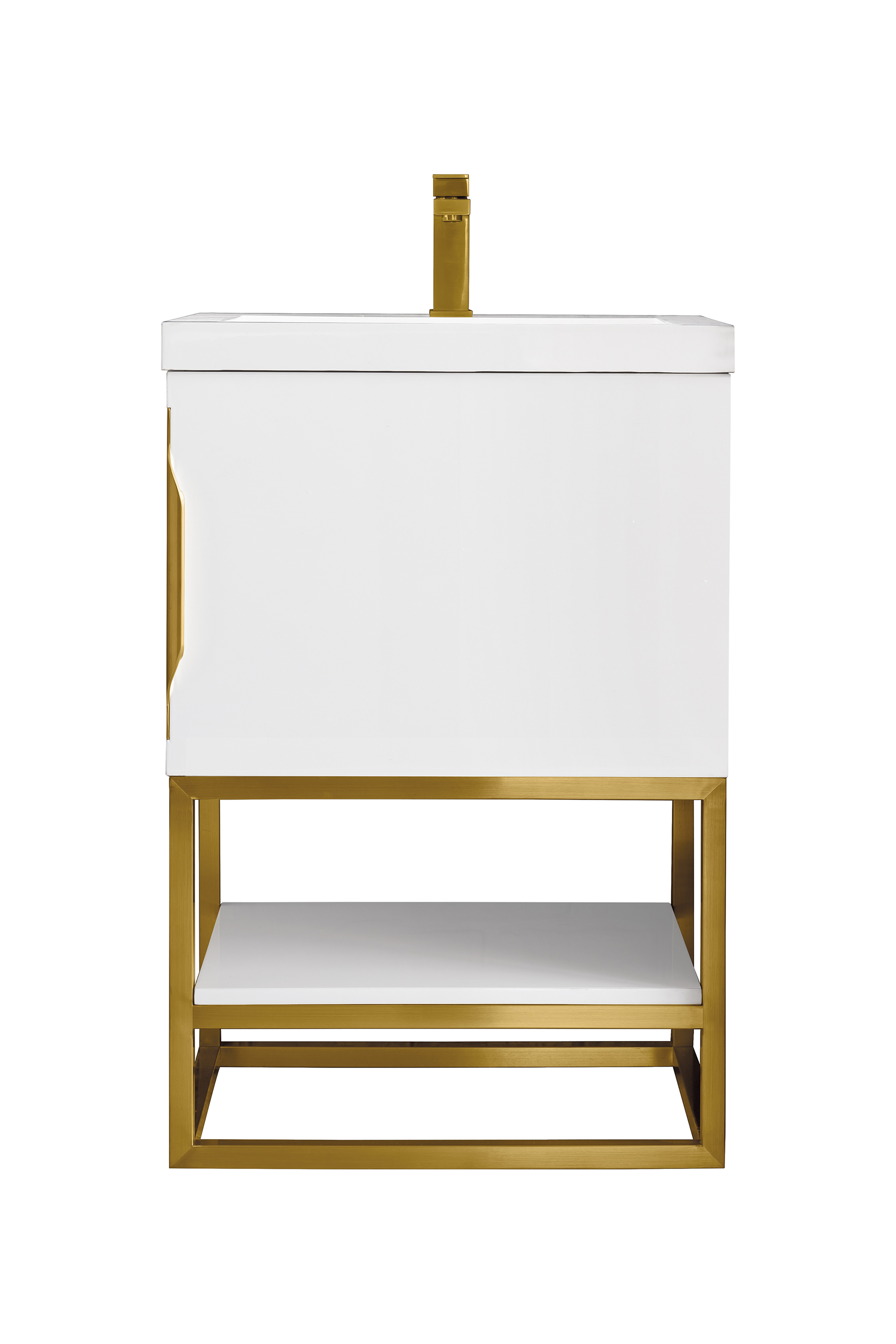 James Martin 388V24GWRGDWG Columbia 24" Single Vanity Cabinet, Glossy White, Radiant Gold w/ White Glossy Composite Countertop