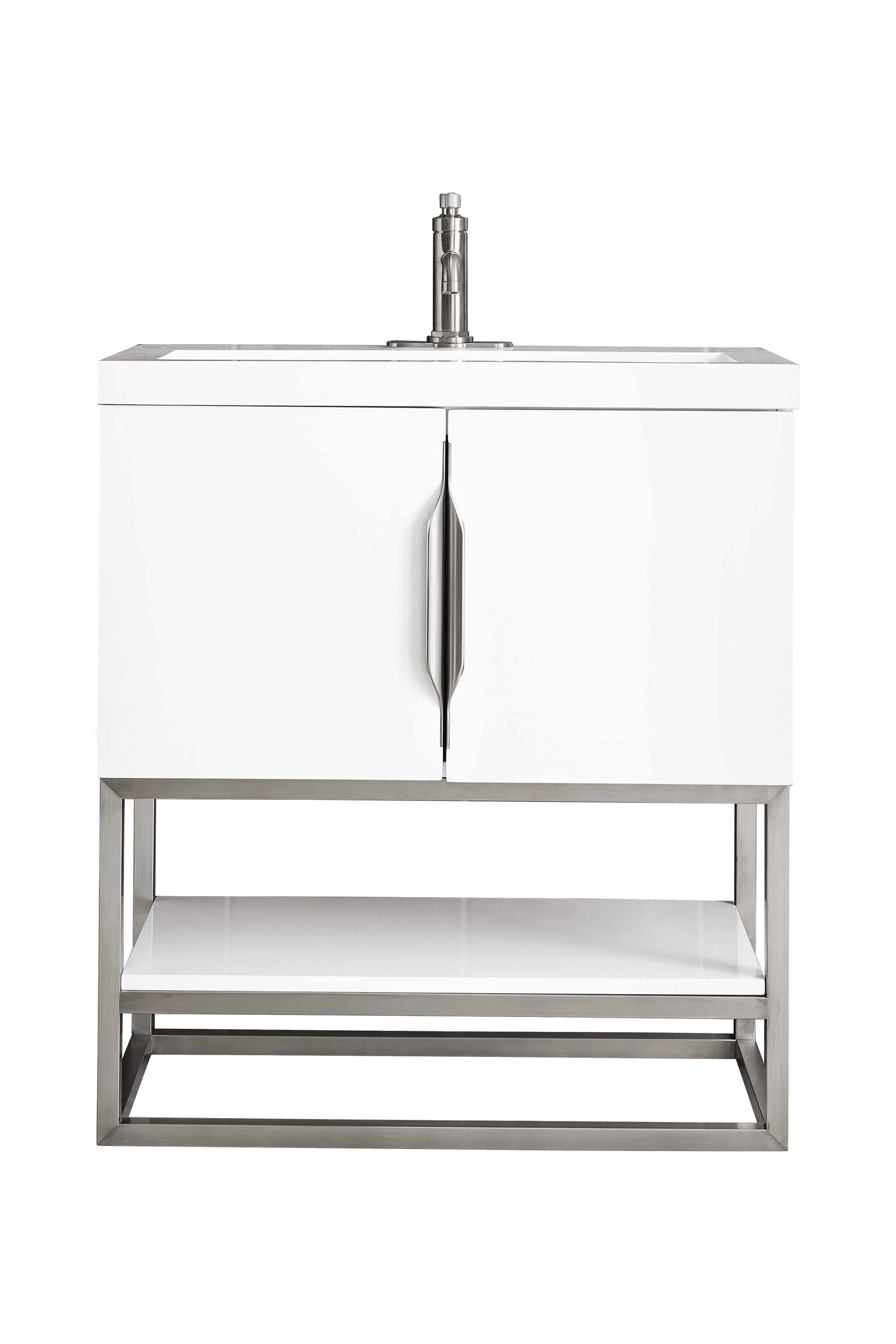 James Martin 388V31.5GWBNKWG Columbia 31.5" Single Vanity Cabinet, Glossy White, Brushed Nickel, w/ White Glossy Composite Countertop