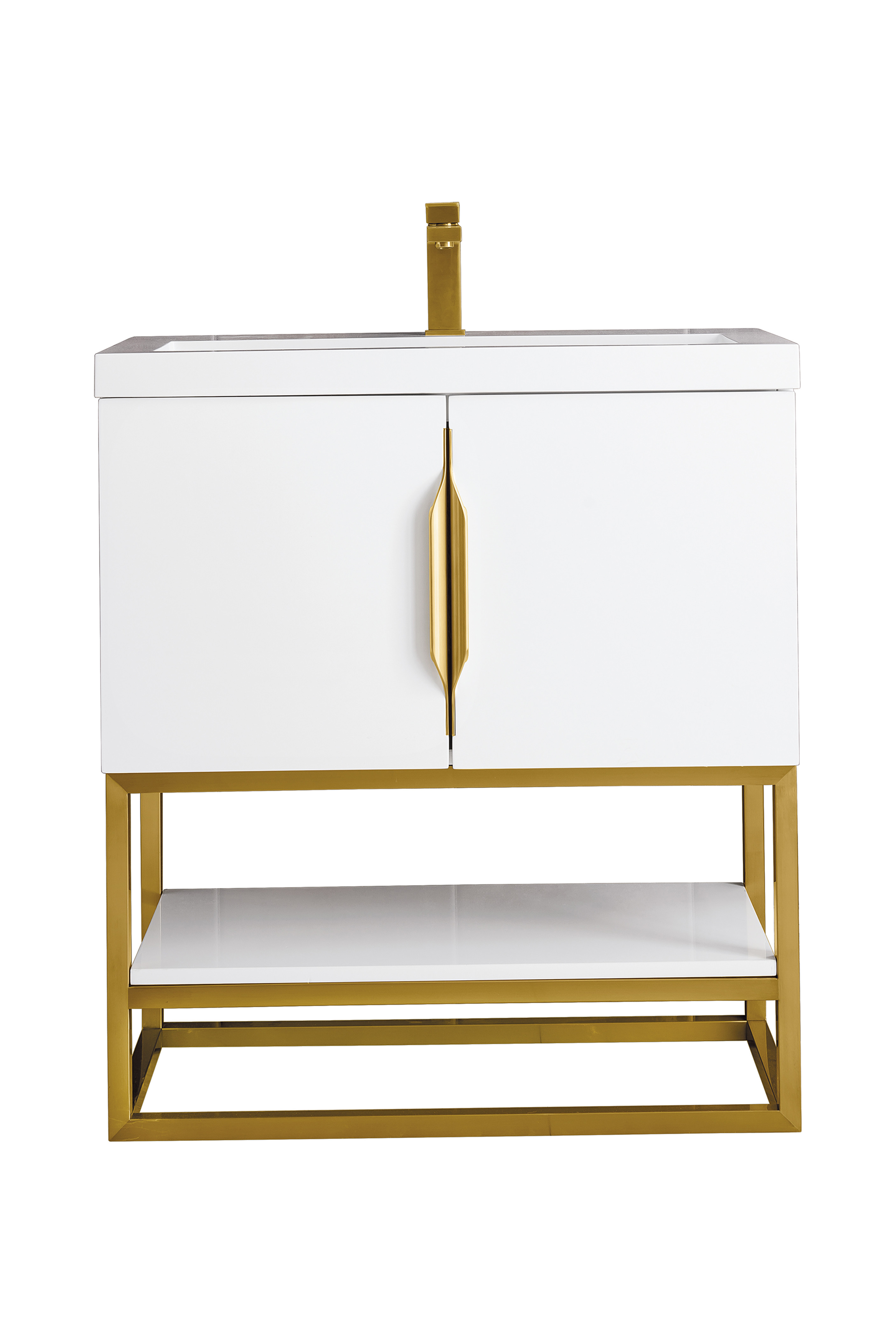 James Martin 388V31.5GWRGDWG Columbia 31.5" Single Vanity Cabinet, Glossy White, Radiant Gold, w/ White Glossy Composite Countertop