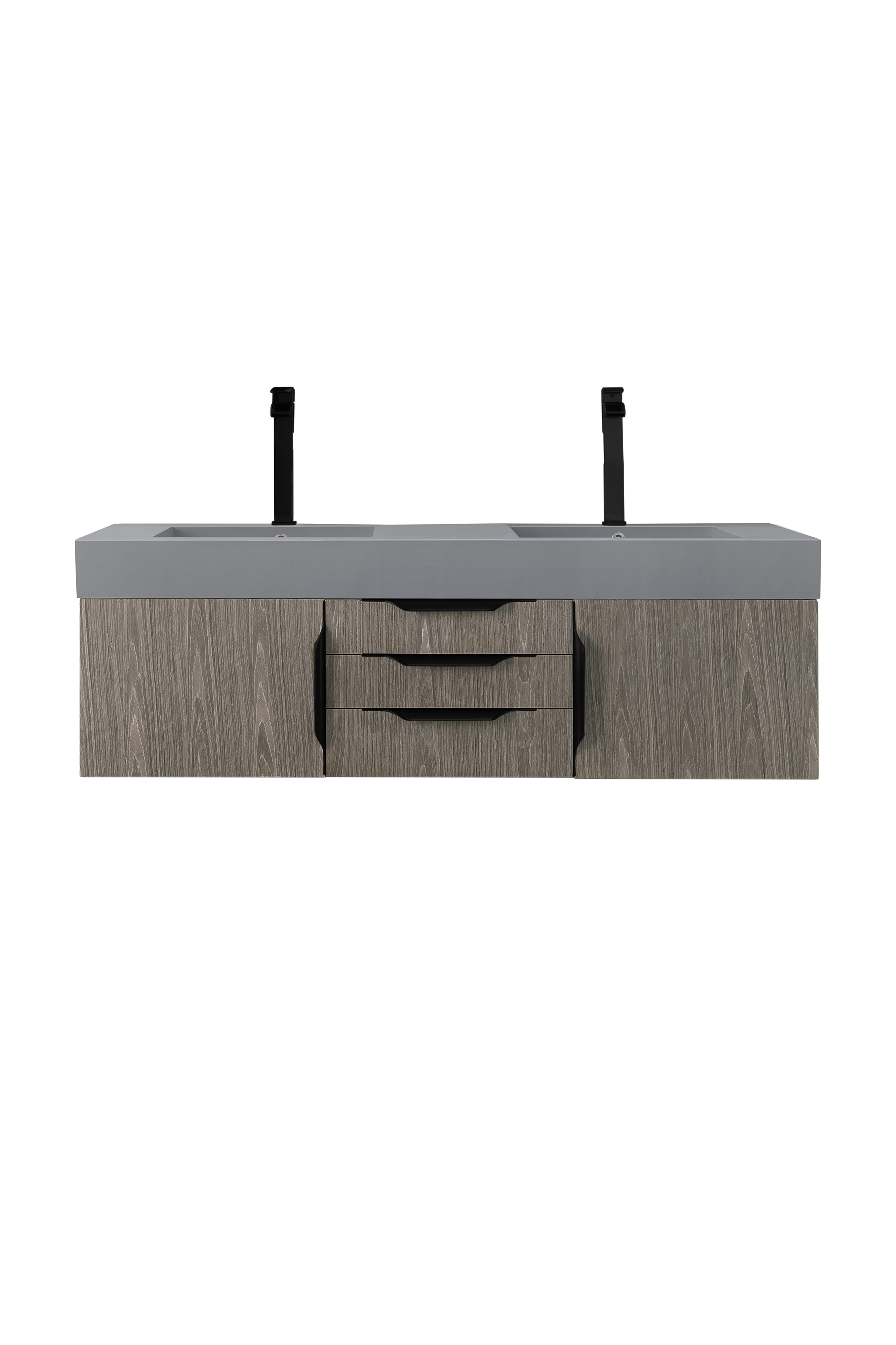 James Martin 389-V59D-AGR-MB-DGG Mercer Island 59" Double Vanity, Ash Gray, Matte Black w/ Dusk Grey Glossy Composite Top