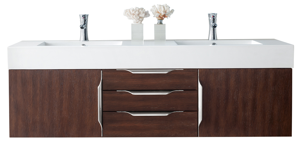 James Martin 389-V59D-CFO-A-GW Mercer Island 59" Double Vanity, Coffee Oak w/ Glossy White Composite Top