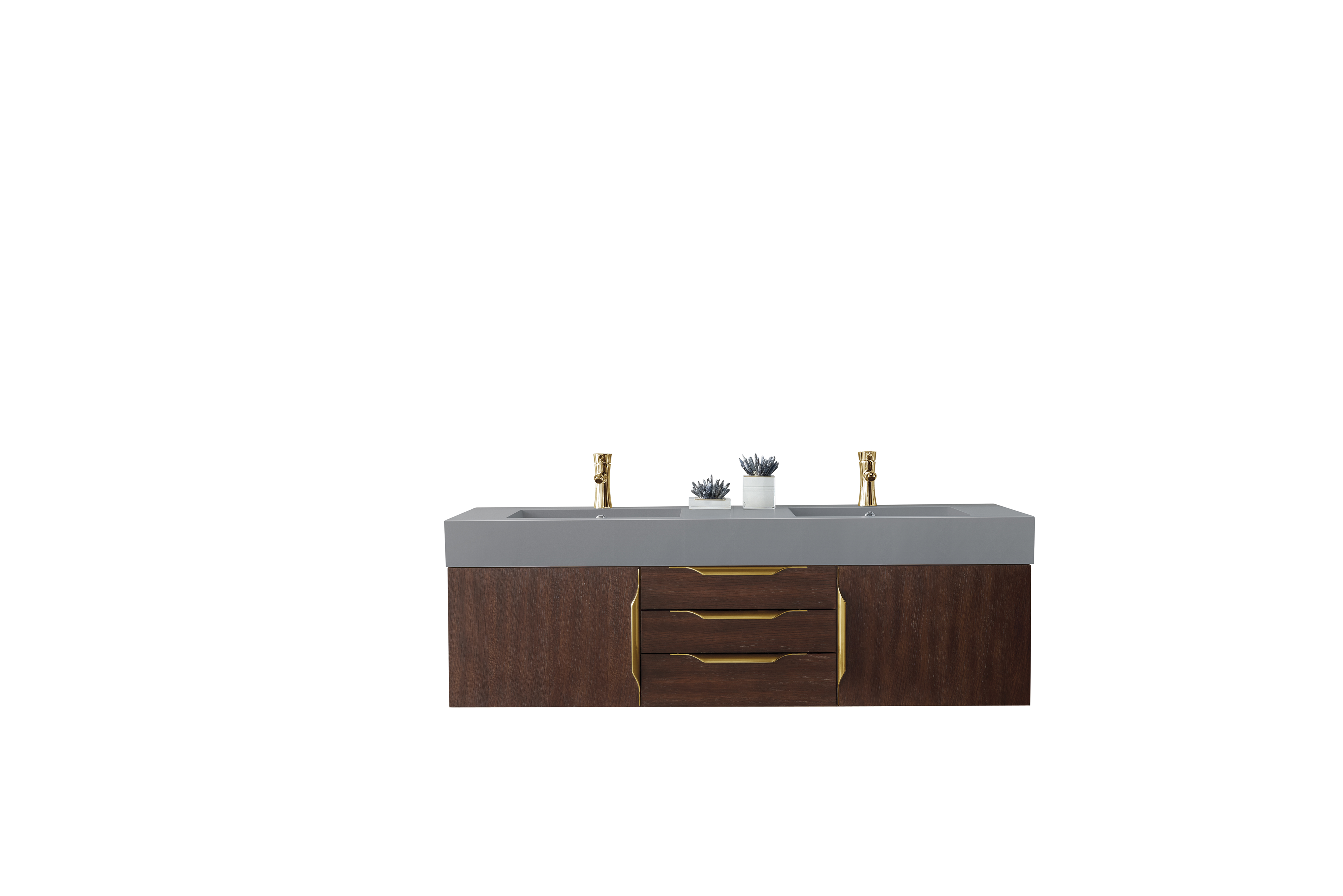 James Martin 389-V59D-CFO-G-DGG Mercer Island 59" Double Vanity, Coffee Oak, Radiant Gold w/ Dusk Grey Glossy Composite Top