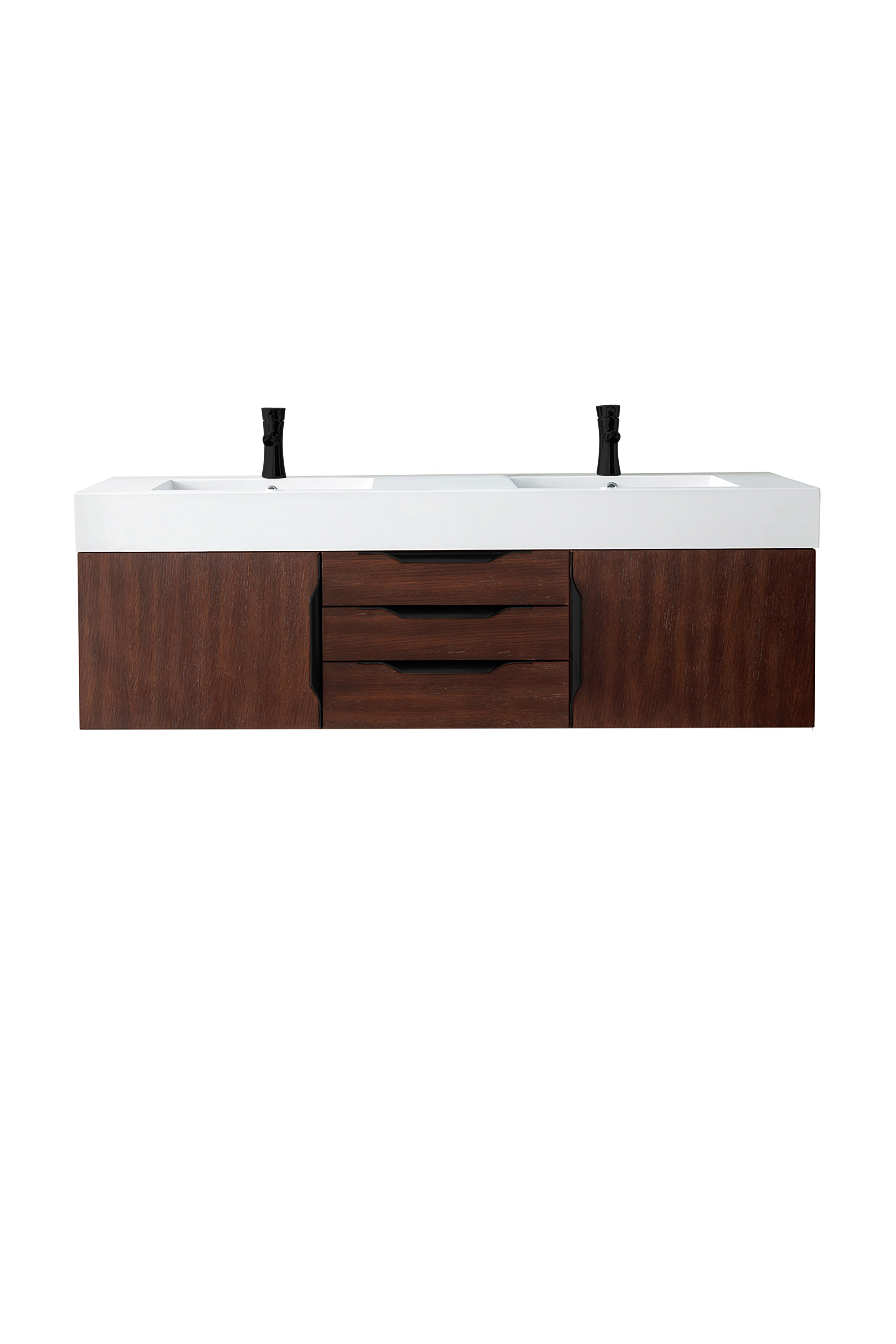 James Martin 389-V59D-CFO-MB-GW Mercer Island 59" Double Vanity, Coffee Oak, Matte Black w/ Glossy White Composite Top