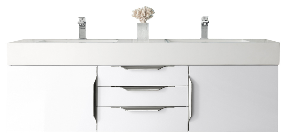 James Martin 389-V59D-GW-A-GW Mercer Island 59" Double Vanity, Glossy White w/ Glossy White Composite Top