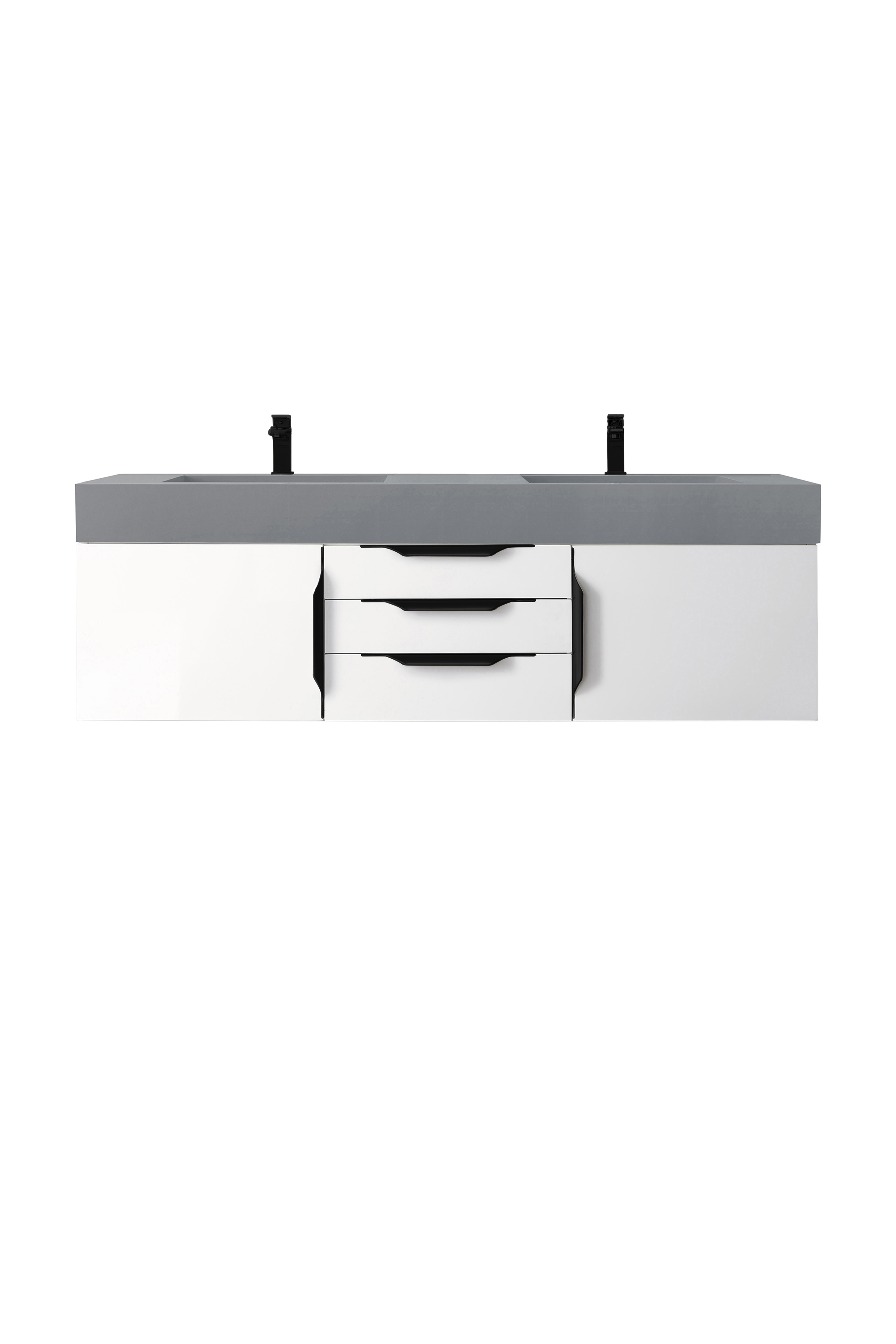 James Martin 389-V59D-GW-MB-DGG Mercer Island 59" Double Vanity, Glossy White, Matte Black w/ Dusk Grey Glossy Composite Top