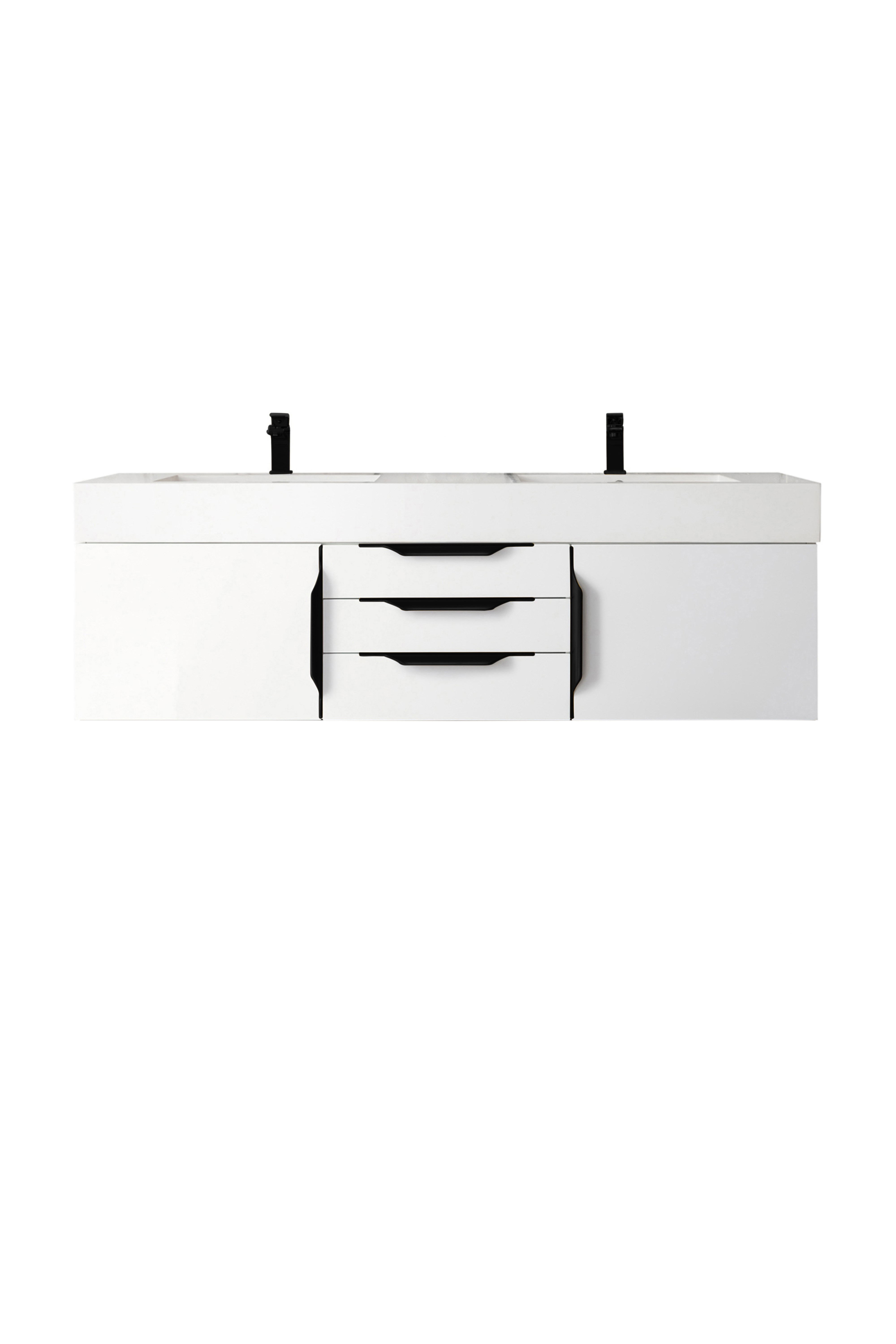 James Martin 389-V59D-GW-MB-GW Mercer Island 59" Double Vanity, Glossy White, Matte Black w/ Glossy White Composite Top