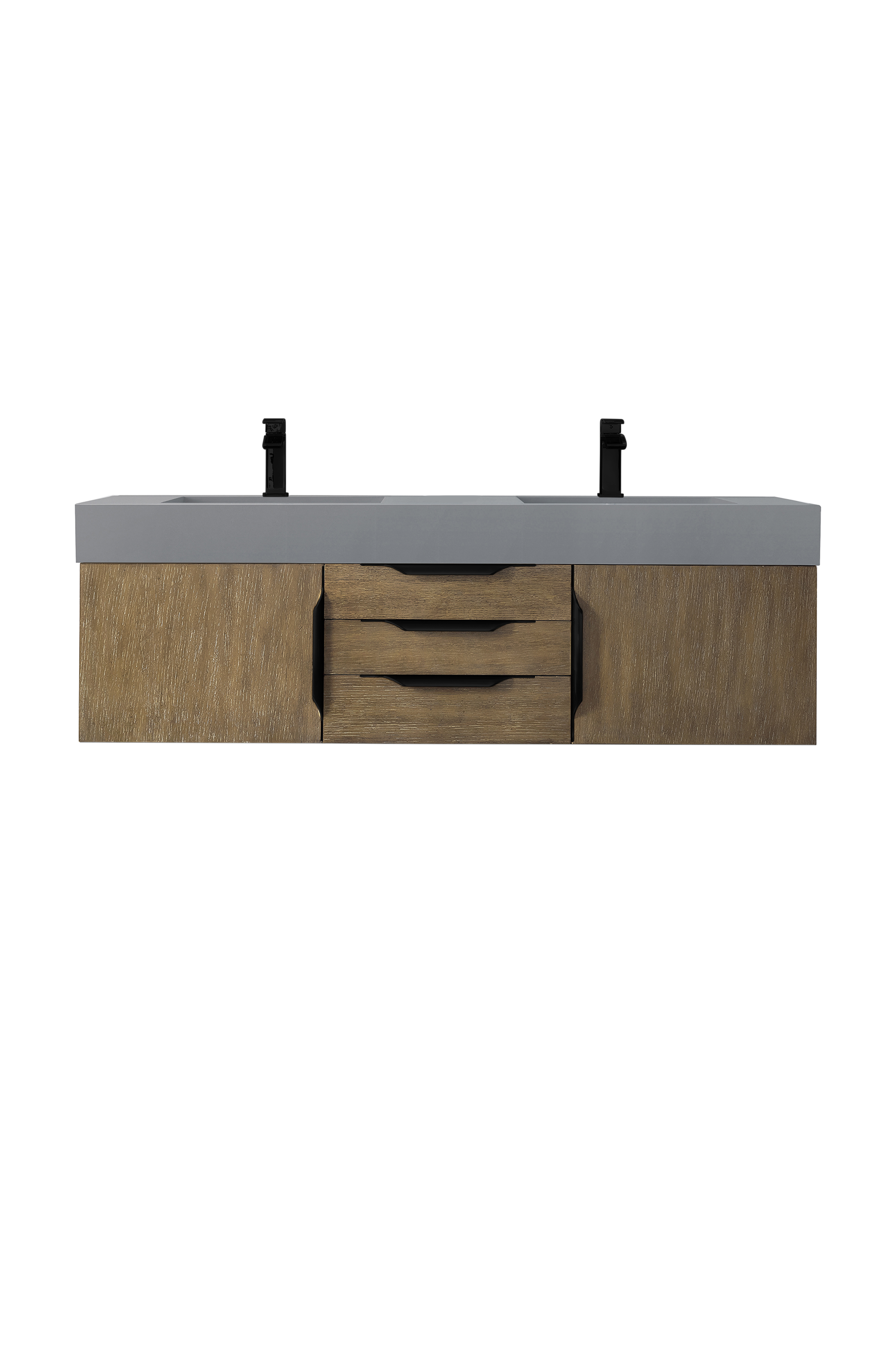 James Martin 389-V59D-LTO-MB-DGG Mercer Island 59" Double Vanity, Latte Oak, Matte Black w/ Dusk Grey Glossy Composite Top