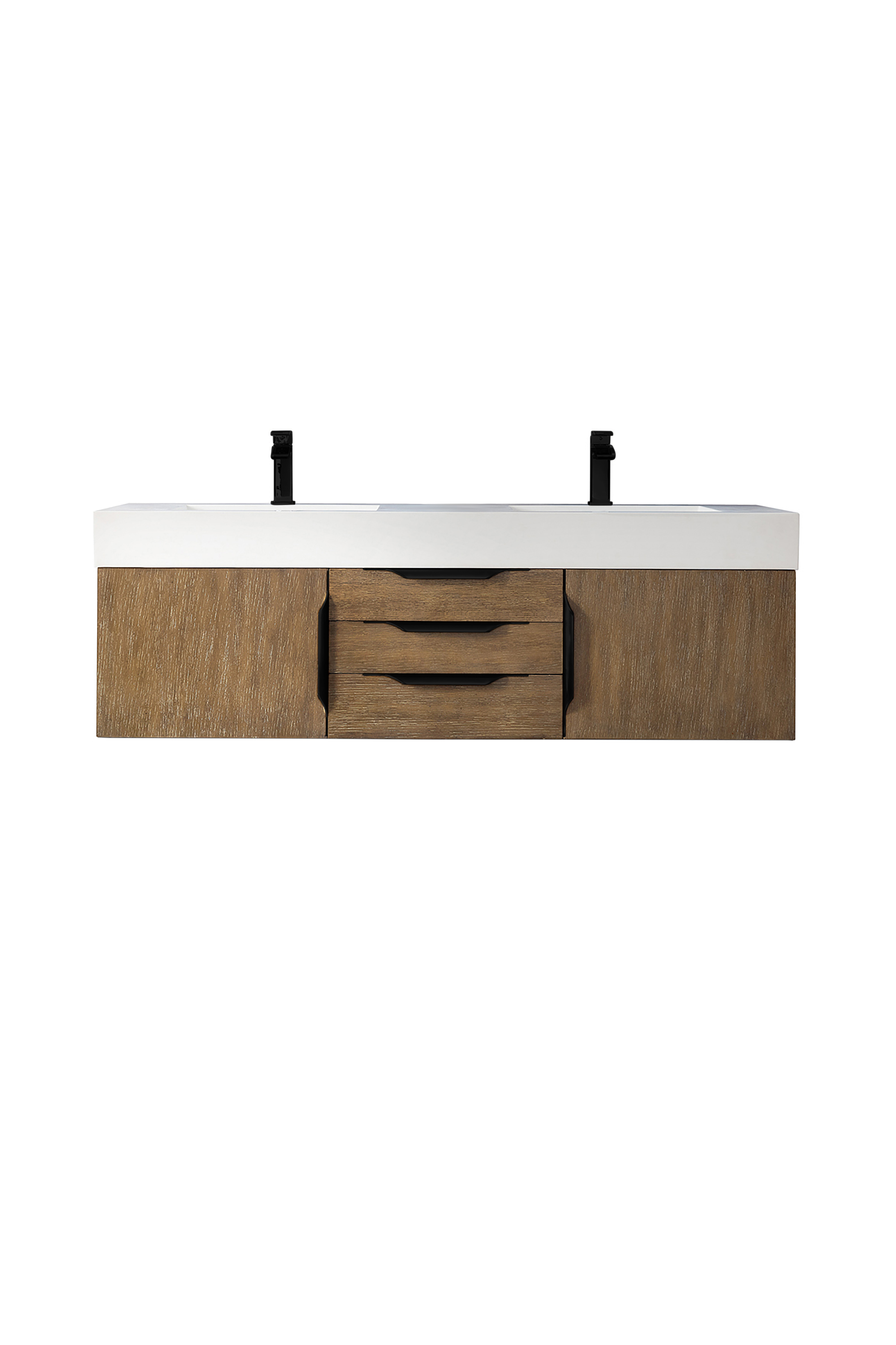 James Martin 389-V59D-LTO-MB-GW Mercer Island 59" Double Vanity, Latte Oak, Matte Black w/ Glossy White Composite Top