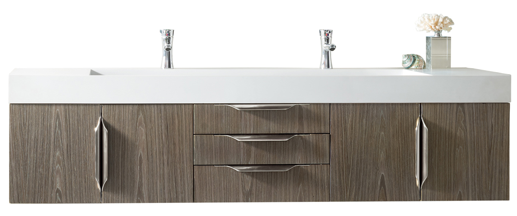 James Martin 389-V72D-AGR-A-GW Mercer Island 72" Double Vanity, Ash Gray w/ Glossy White Composite Top