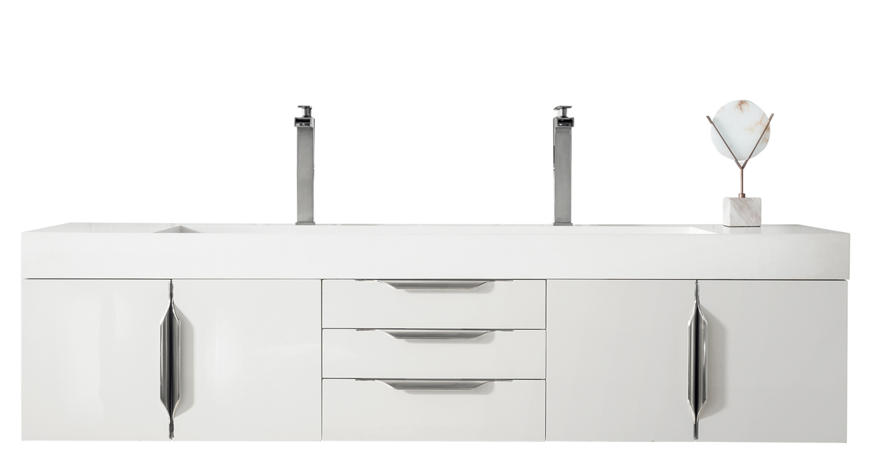James Martin 389-V72D-GW-A-GW Mercer Island 72" Double Vanity, Glossy White w/ Glossy White Composite Top