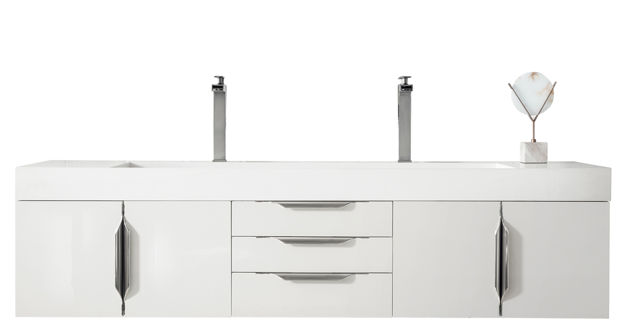 James Martin 389-V72D-GW-A Mercer Island 72" Double Vanity, Glossy White