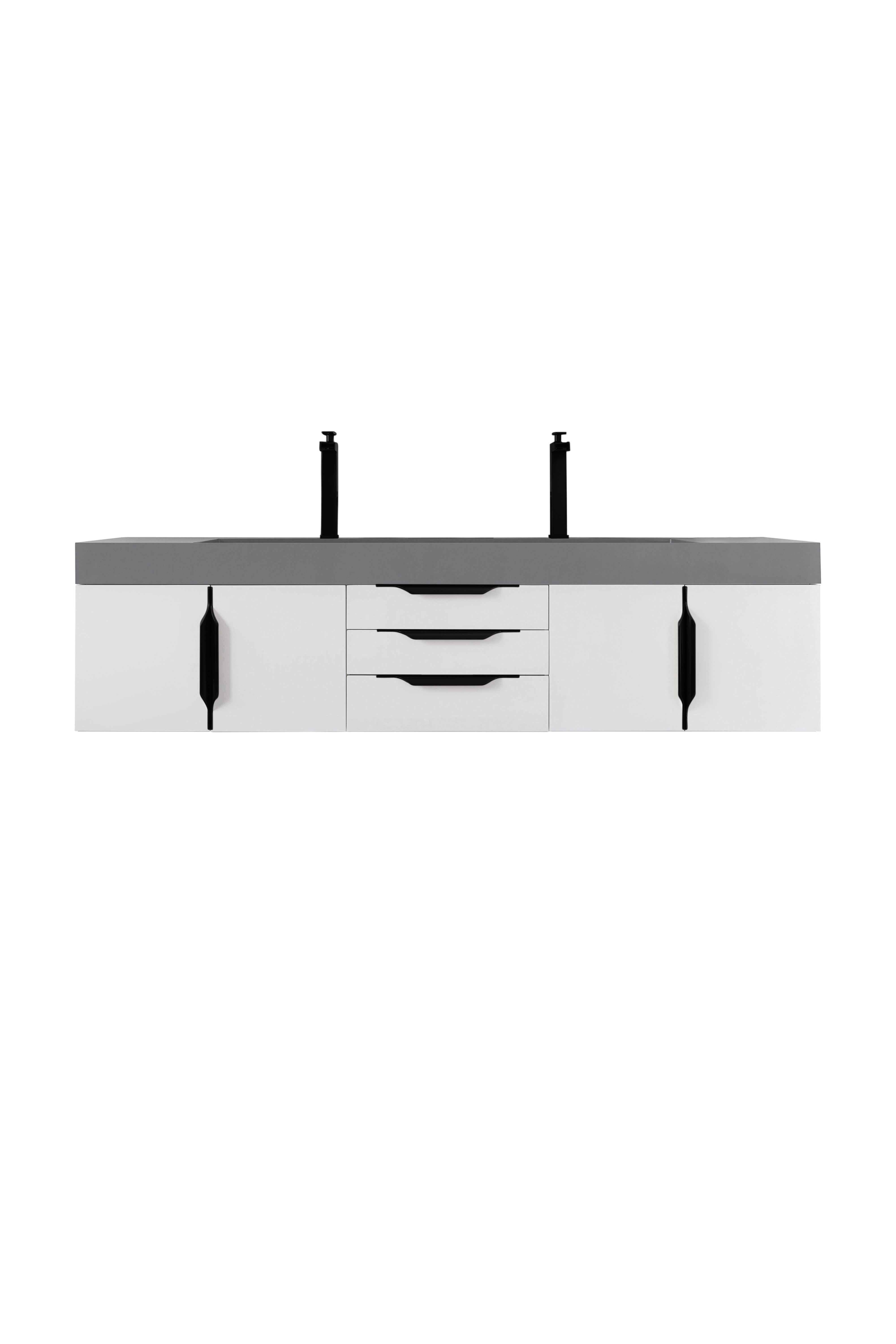 James Martin 389-V72D-GW-MB-DGG Mercer Island 72" Double Vanity, Glossy White, Matte Black w/ Dusk Grey Glossy Composite Top