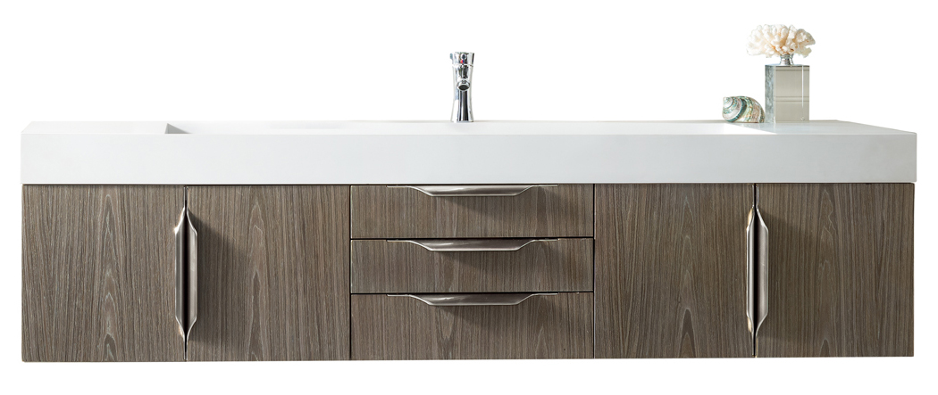 James Martin 389-V72S-AGR-A-GW Mercer Island 72" Single Vanity, Ash Gray w/ Glossy White Composite Top