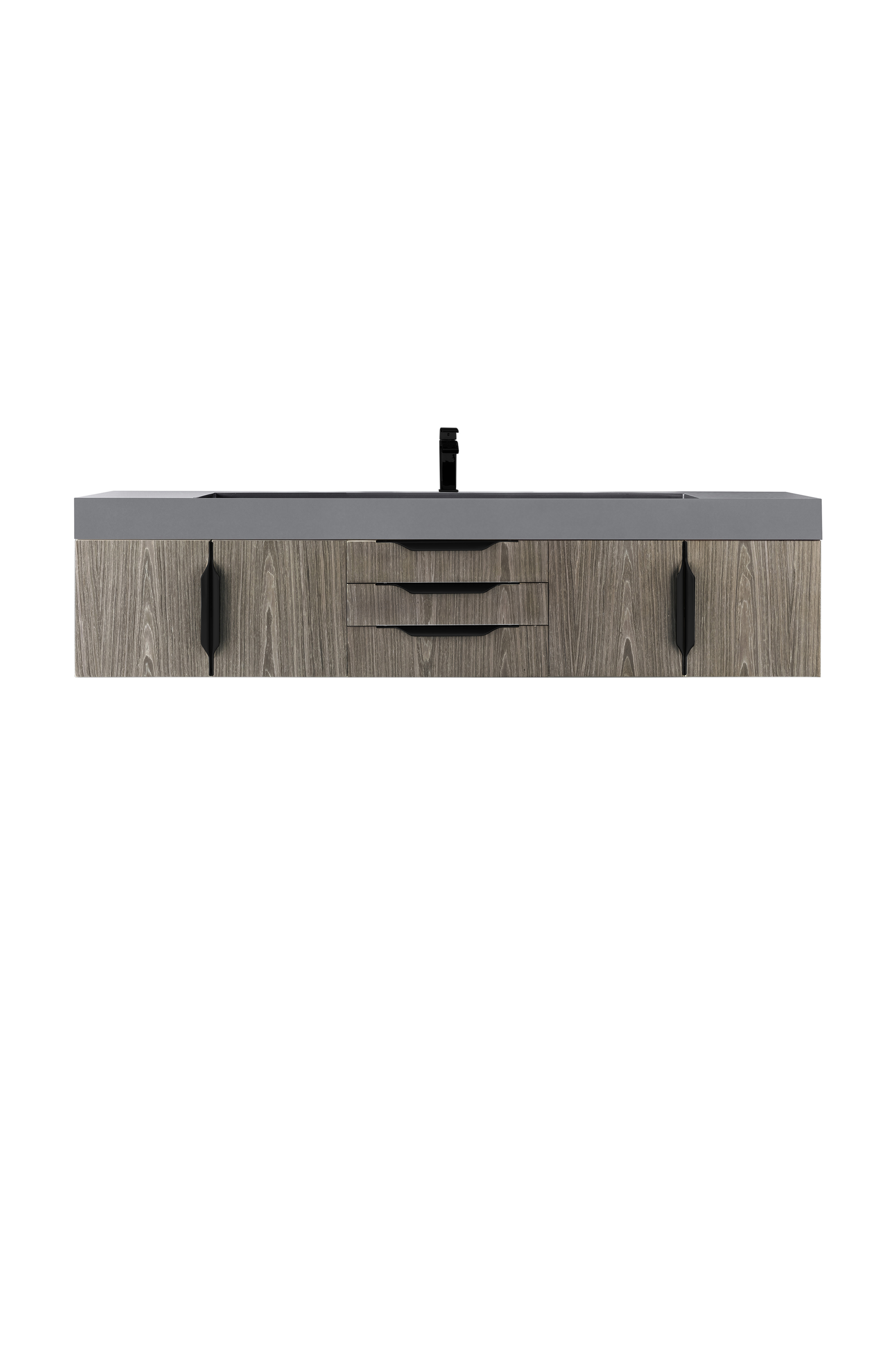 James Martin 389-V72S-AGR-MB-DGG Mercer Island 72" Single Vanity, Ash Gray, Matte Black w/ Dusk Grey Glossy Composite Top