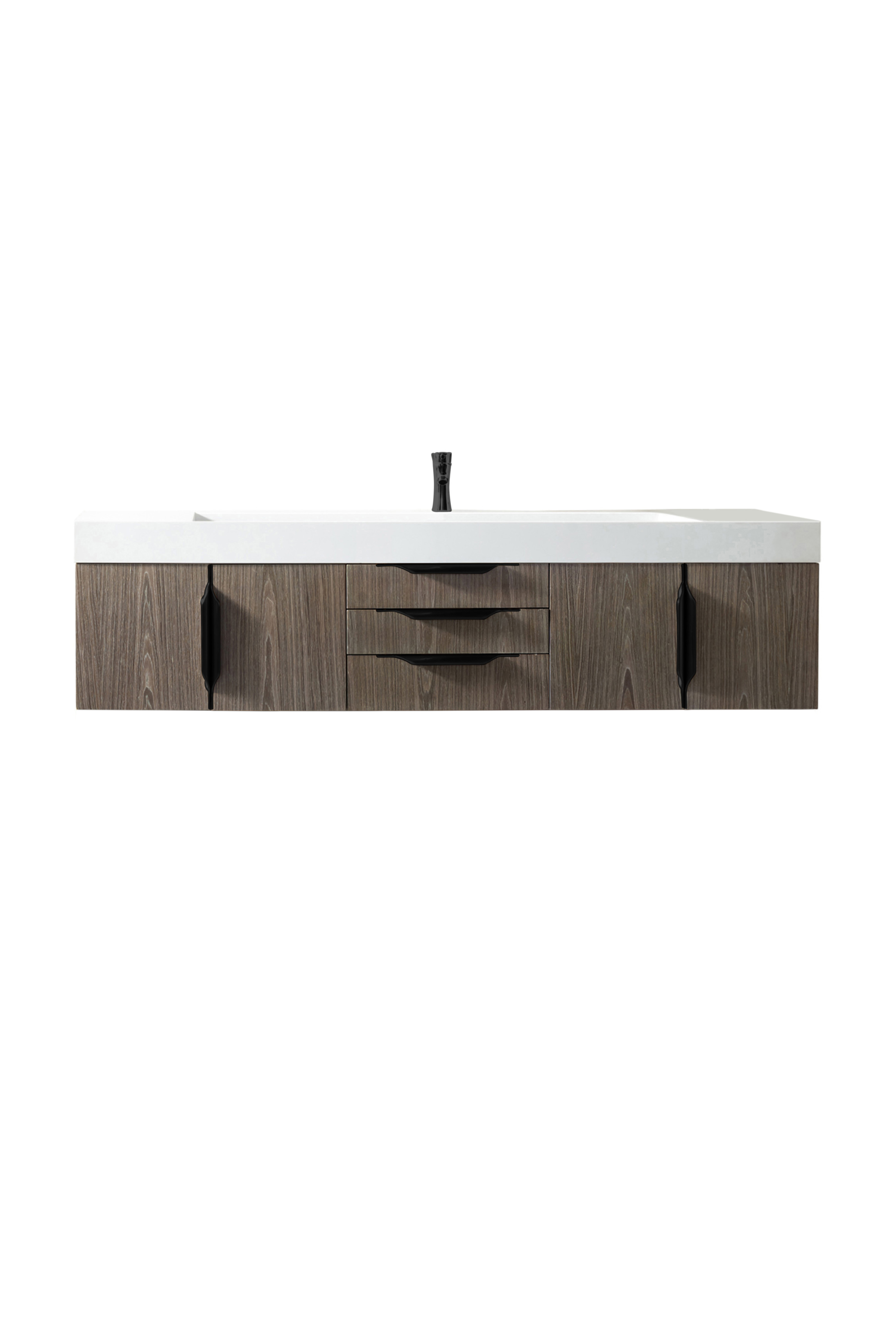 James Martin 389-V72S-AGR-MB-GW Mercer Island 72" Single Vanity, Ash Gray, Matte Black w/ Glossy White Composite Top