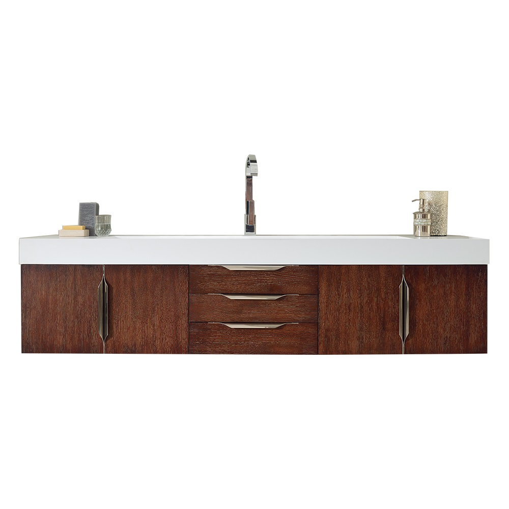 James Martin 389-V72S-CFO-A-GW Mercer Island 72" Single Vanity, Coffee Oak w/ Glossy White Composite Top