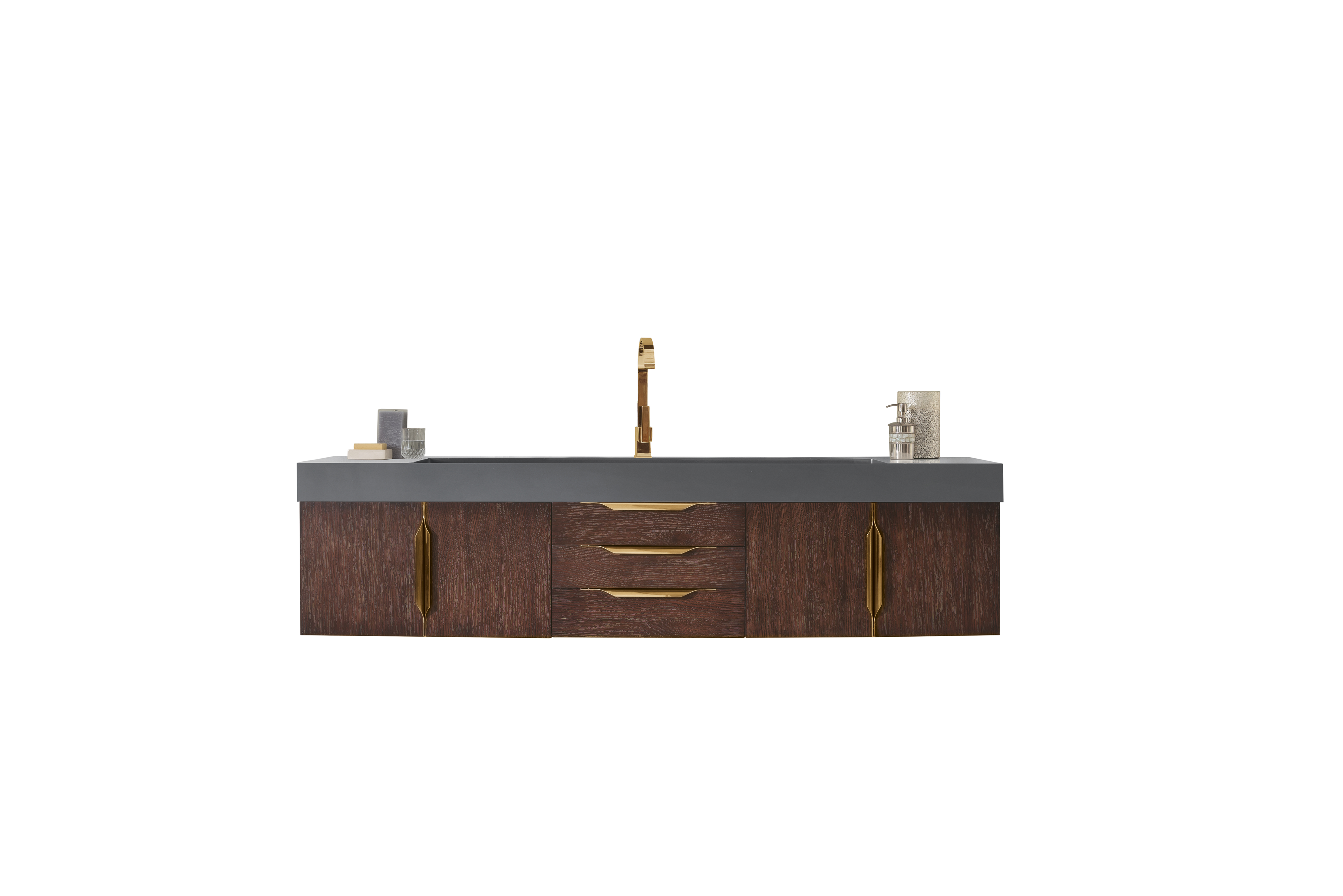 James Martin 389-V72S-CFO-G-DGG Mercer Island 72" Single Vanity, Coffee Oak, Radiant Gold w/ Dusk Grey Glossy Composite Top