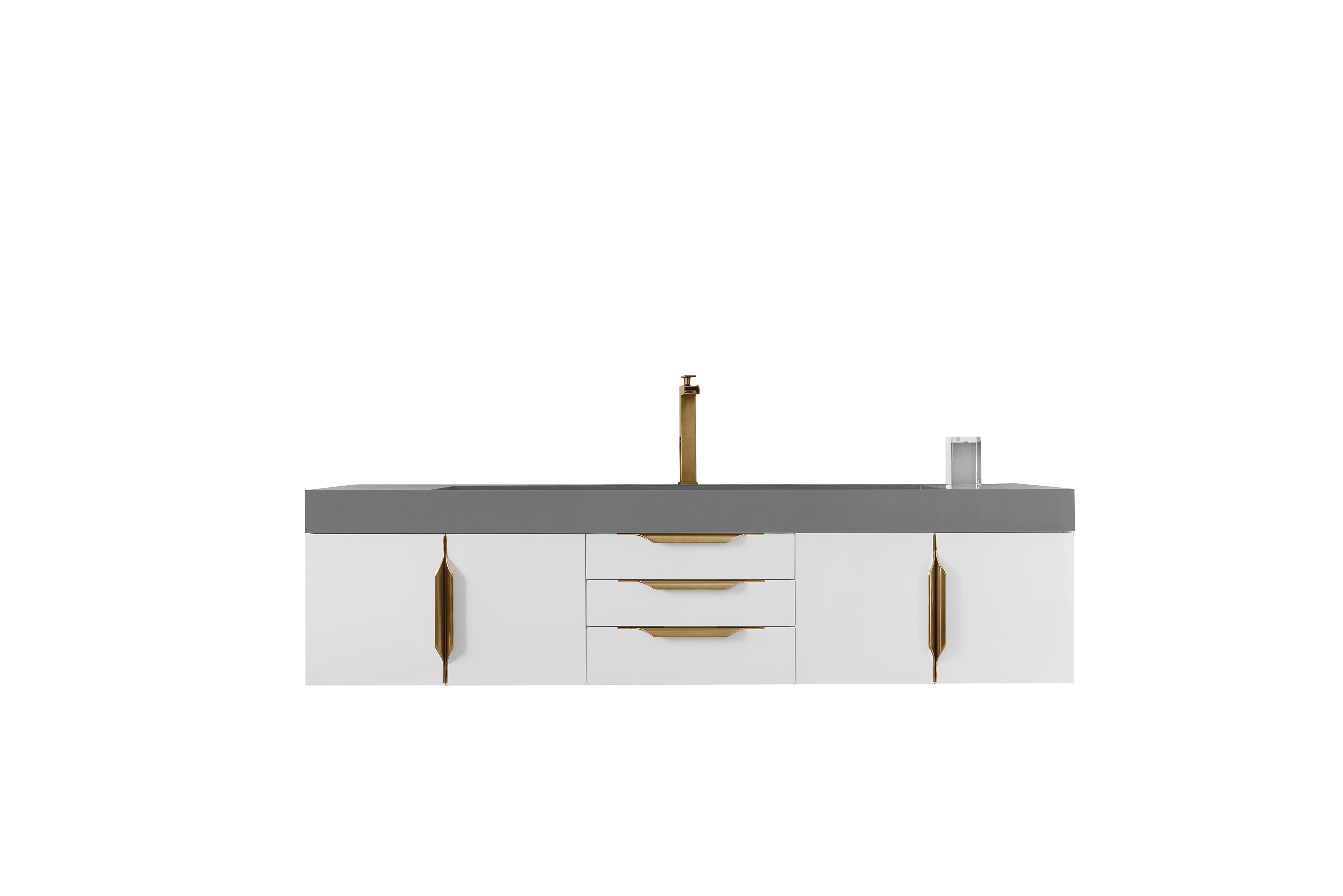 James Martin 389-V72S-GW-G-DGG Mercer Island 72" Single Vanity, Glossy White, Radiant Gold w/ Dusk Grey Glossy Composite Top