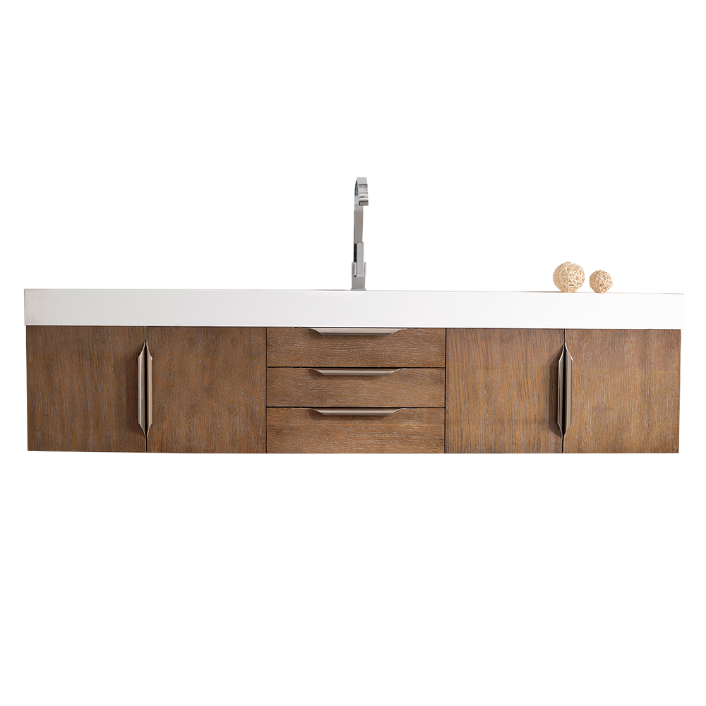 James Martin 389-V72S-LTO-A-GW Mercer Island 72" Single Vanity, Latte Oak w/ Glossy White Composite Top