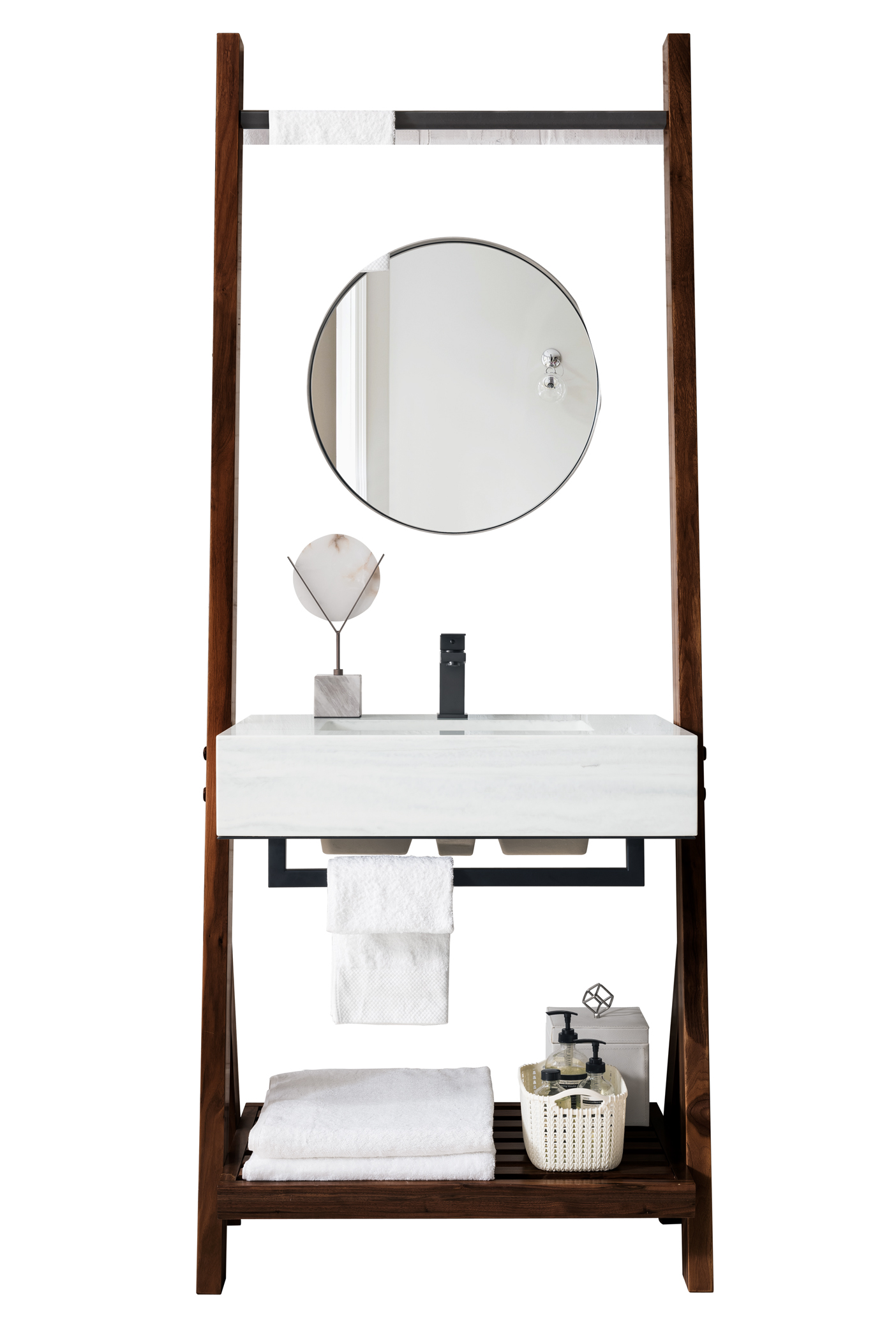 James Martin 410-V30-WLT-AF Lakeside 30" Single Vanity, Mid Century Walnut w/ Arctic Fall Solid Surface Top - Click Image to Close