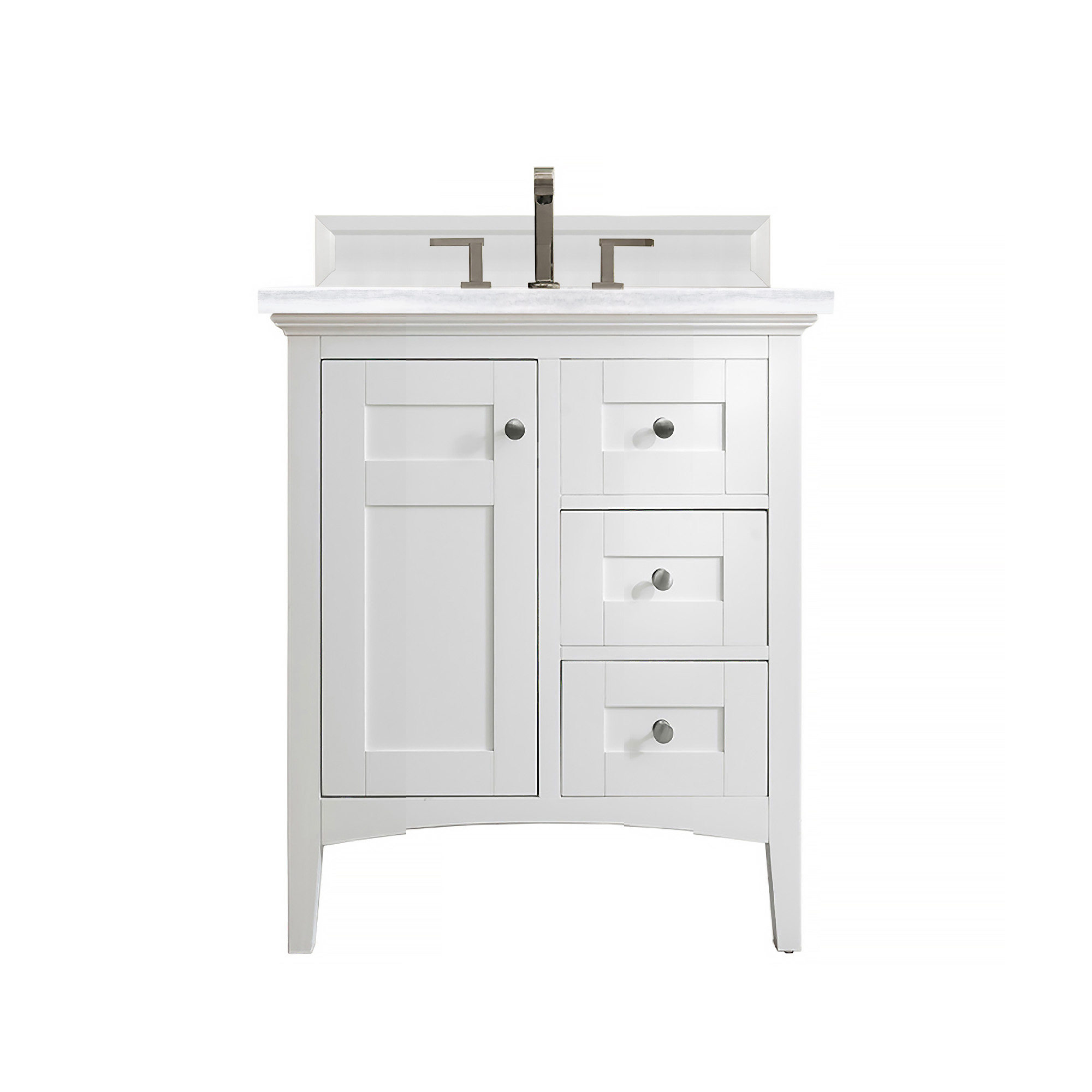 James Martin 527-V30-BW-3AF Palisades 30" Single Vanity, Bright White w/ 3 CM Arctic Fall Solid Surface Top