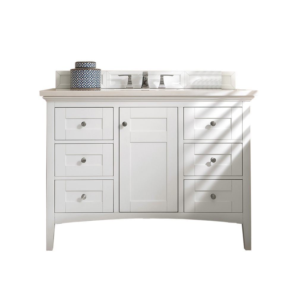 James Martin 527-V48-BW-3AF Palisades 48" Single Vanity, Bright White w/ 3 CM Arctic Fall Solid Surface Top