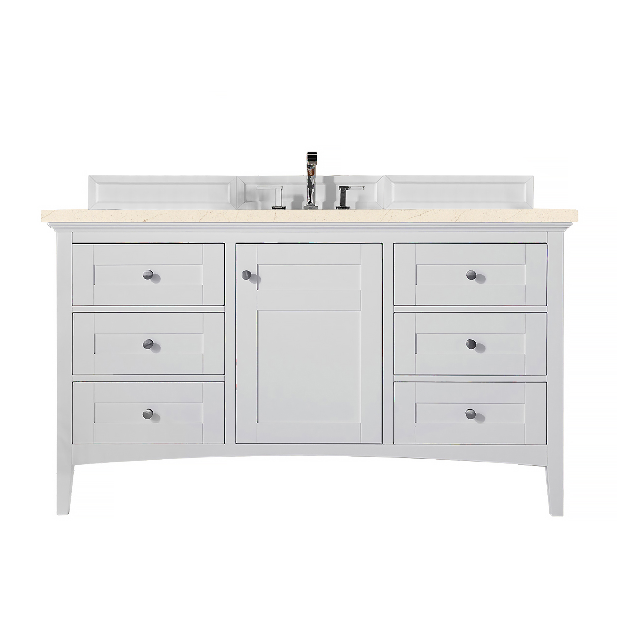 James Martin 527-V60S-BW-3EMR Palisades 60" Single Vanity, Bright White, w/ 3 CM Eternal Marfil Quartz Top