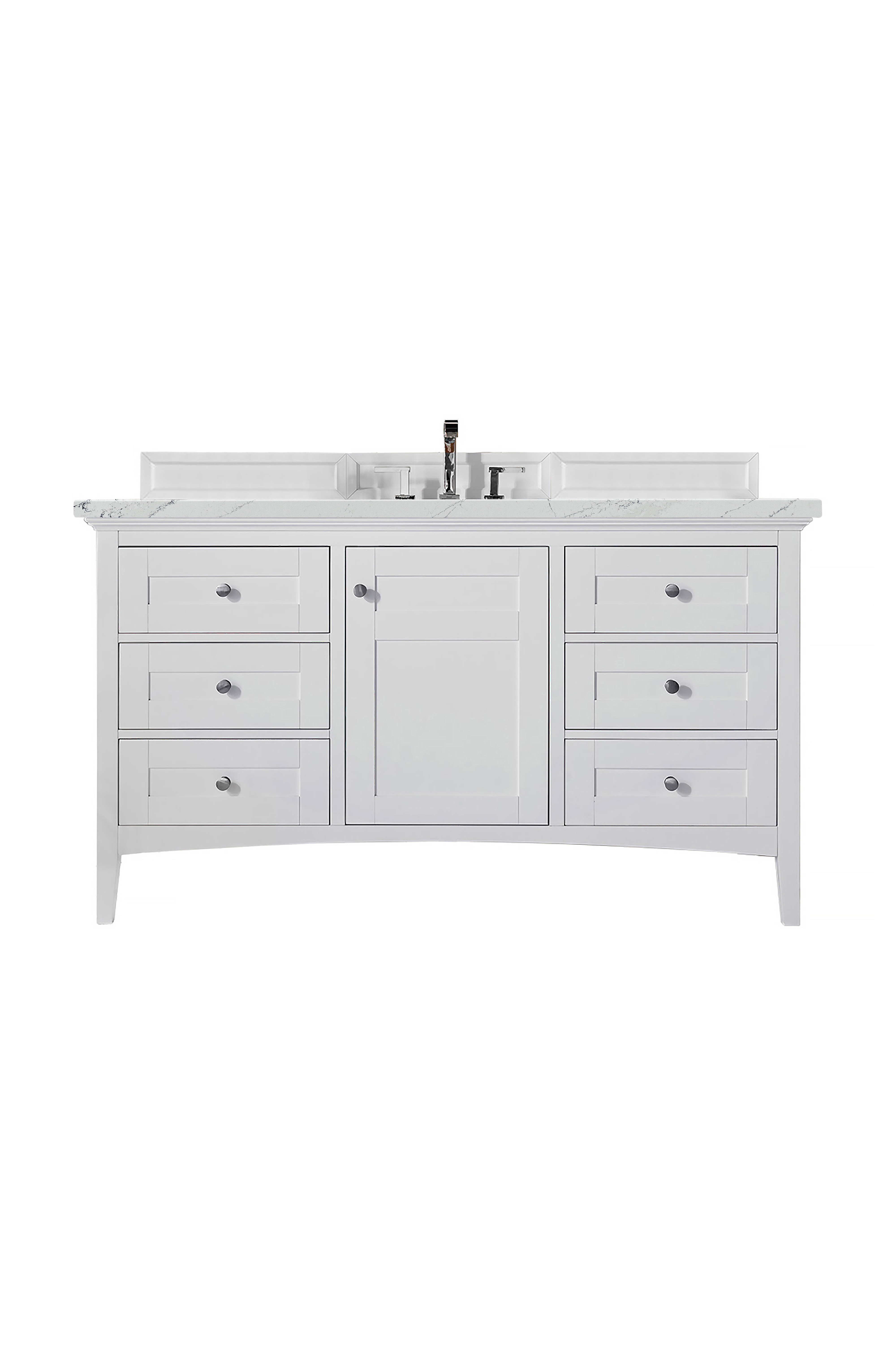 James Martin 527-V60S-BW-3ENC Palisades 60" Single Vanity, Bright White, w/ 3 CM Ethereal Noctis Quartz Top