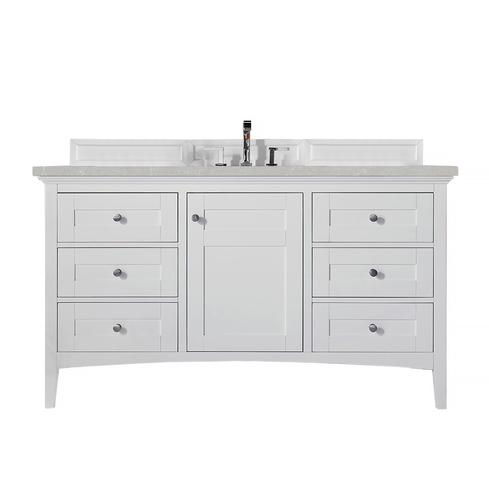 James Martin 527-V60S-BW-3ESR Palisades 60" Single Vanity, Bright White, w/ 3 CM Eternal Serena Quartz Top