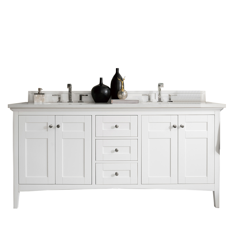 James Martin 527-V72-BW-3CLW Palisades 72" Double Vanity, Bright White, w/ 3 CM Classic White Quartz Top