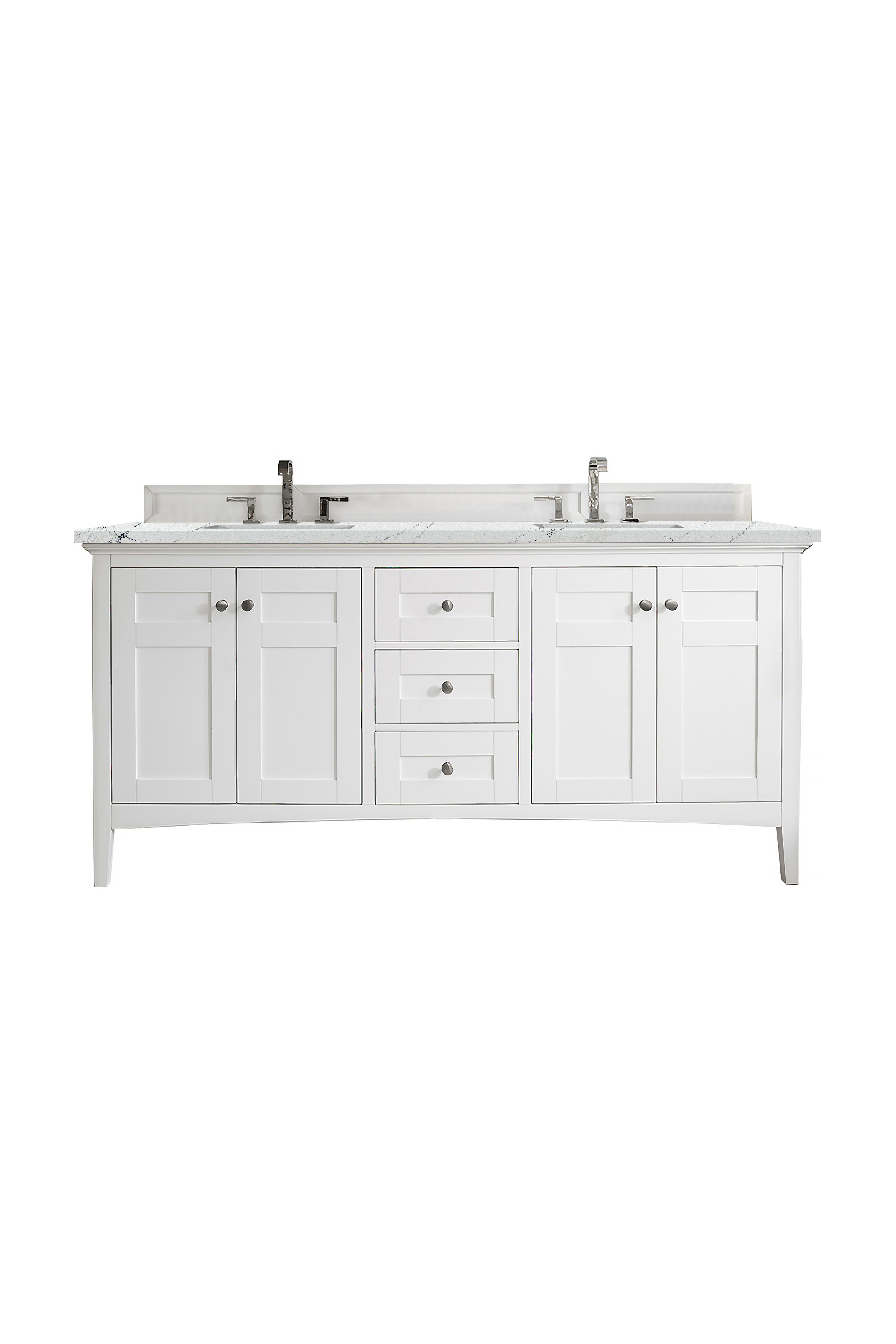 James Martin 527-V72-BW-3ENC Palisades 72" Double Vanity, Bright White, w/ 3 CM Ethereal Noctis Quartz Top