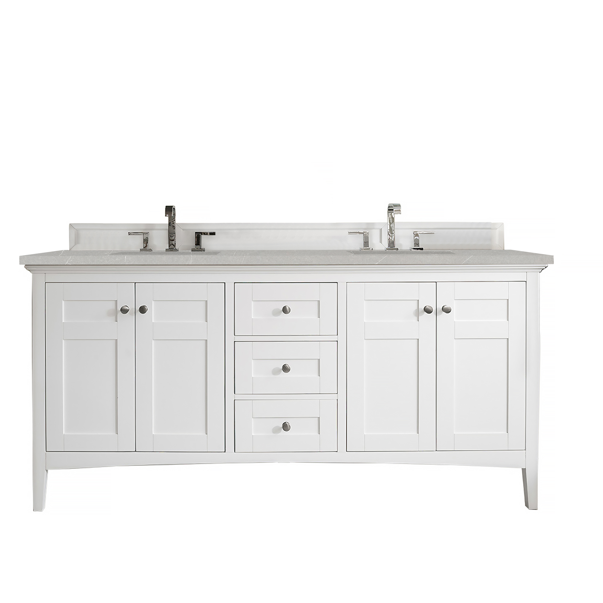 James Martin 527-V72-BW-3ESR Palisades 72" Double Vanity, Bright White, w/ 3 CM Eternal Serena Quartz Top