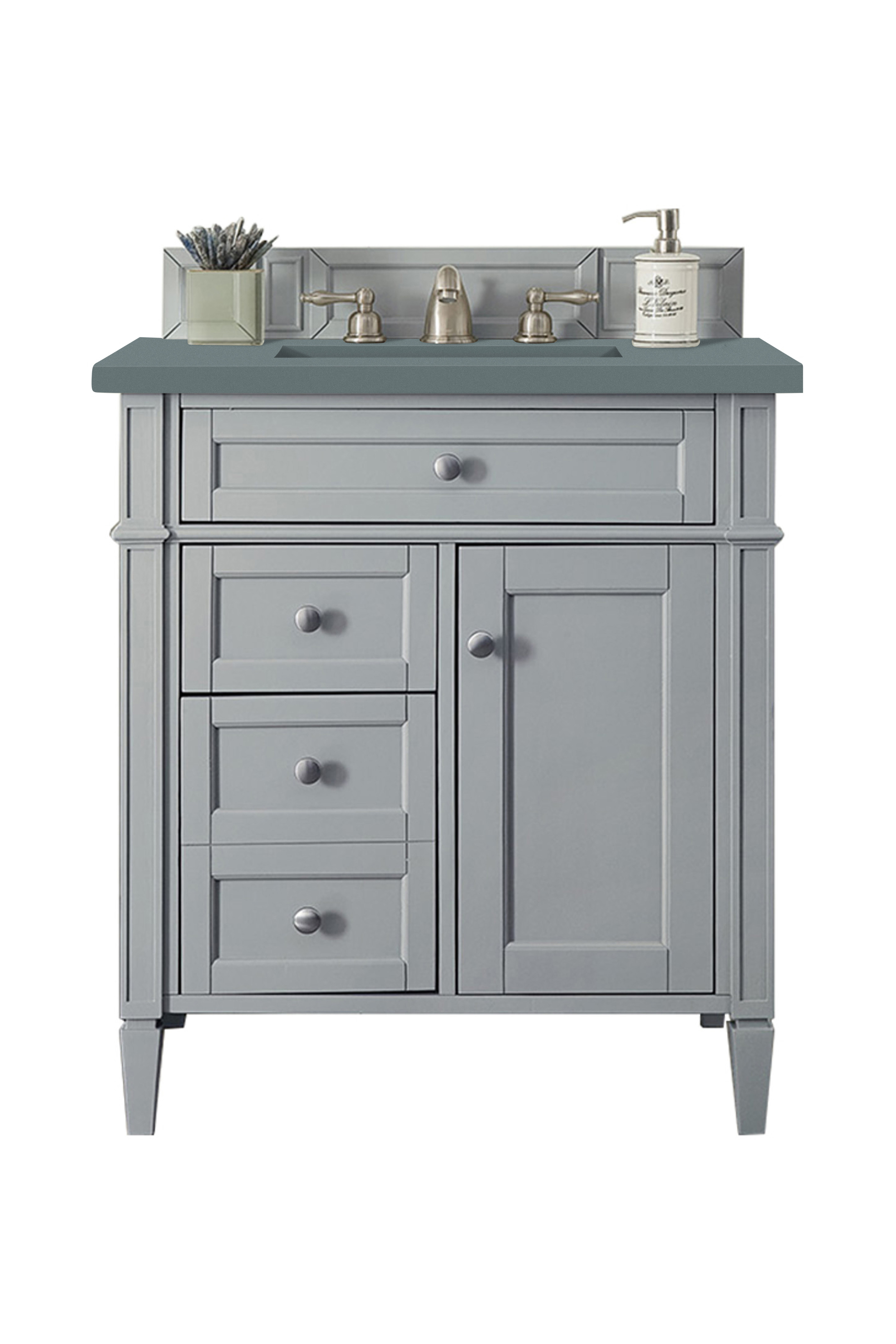 James Martin 650-V30-UGR-3CBL Brittany 30" Single Vanity, Urban Gray, w/ 3 CM Cala Blue Quartz Top