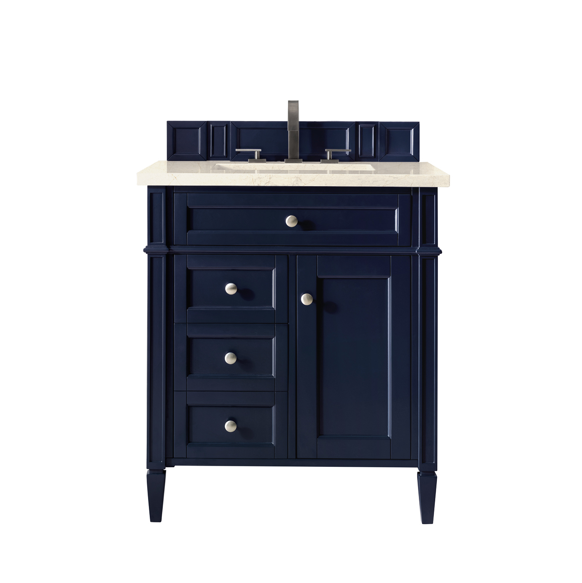 James Martin 650-V30-VBL-3EMR Brittany 30" Single Vanity, Victory Blue w/ 3 CM Eternal Marfil Quartz Top