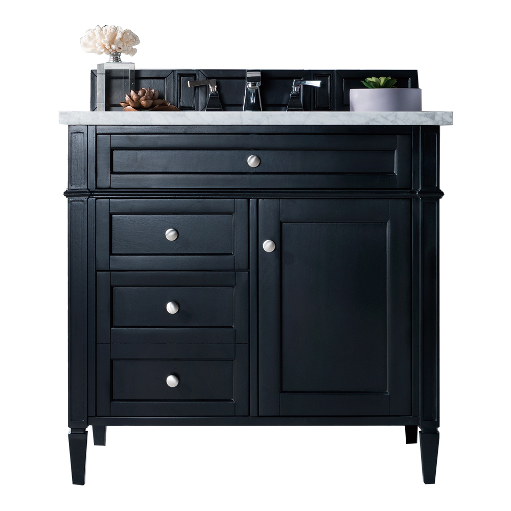 James Martin 650-V36-BKO-3AF Brittany 36" Black Onyx Single Vanity w/ 3 CM Arctic Fall Solid Surface Top