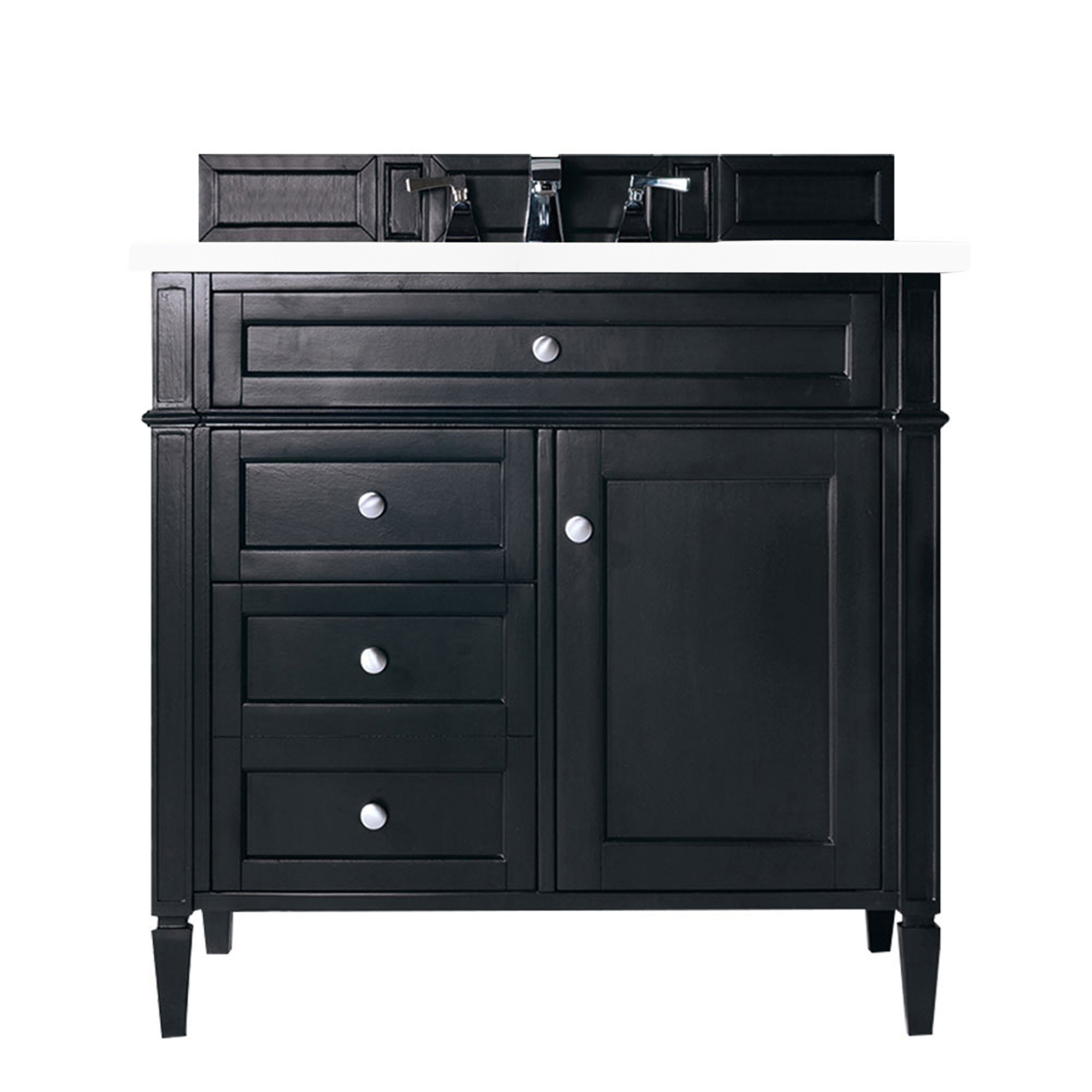 James Martin 650-V36-BKO-3CLW Brittany 36" Black Onyx Single Vanity w/ 3 CM Classic White Quartz Top