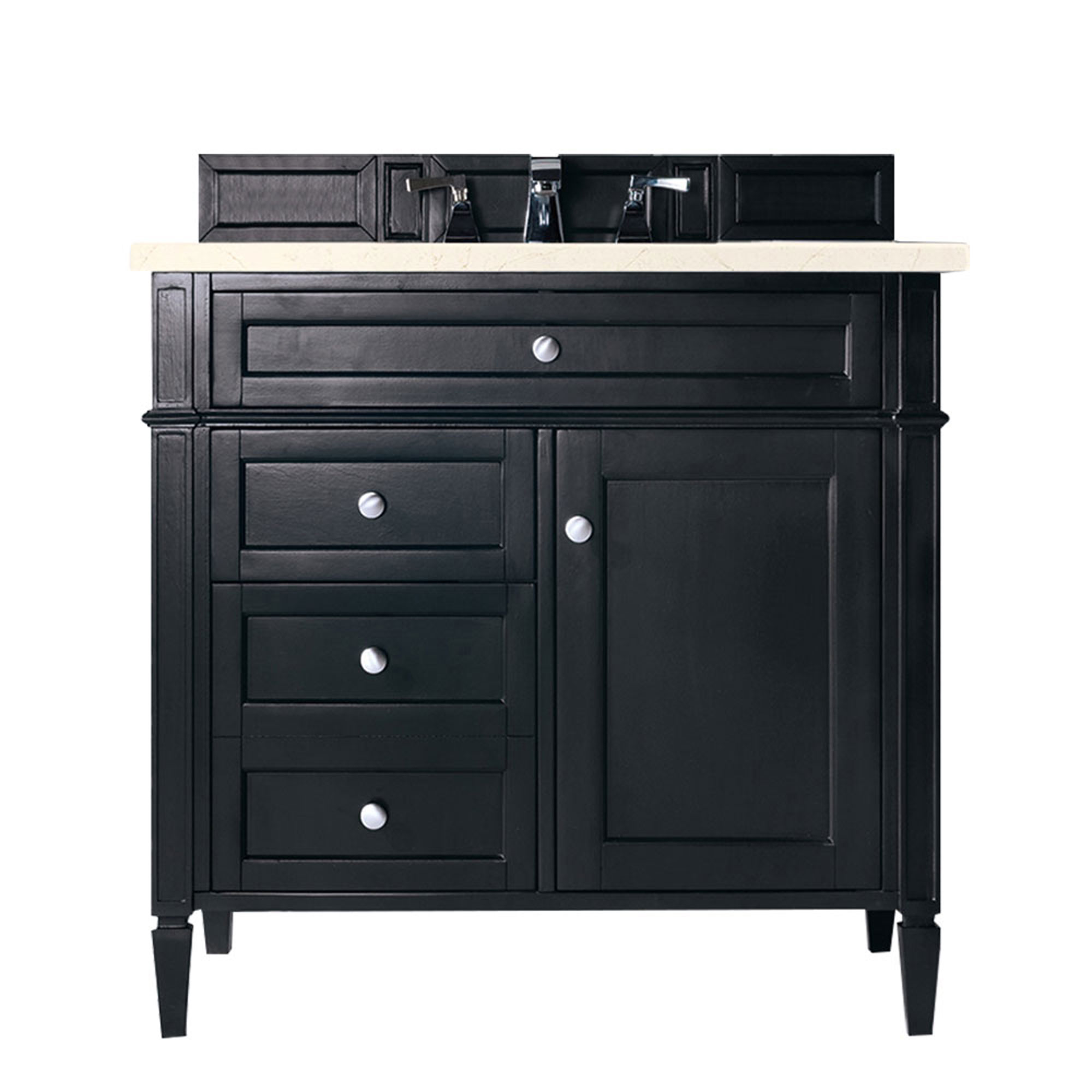 James Martin 650-V36-BKO-3EMR Brittany 36" Black Onyx Single Vanity w/ 3 CM Eternal Marfil Quartz Top