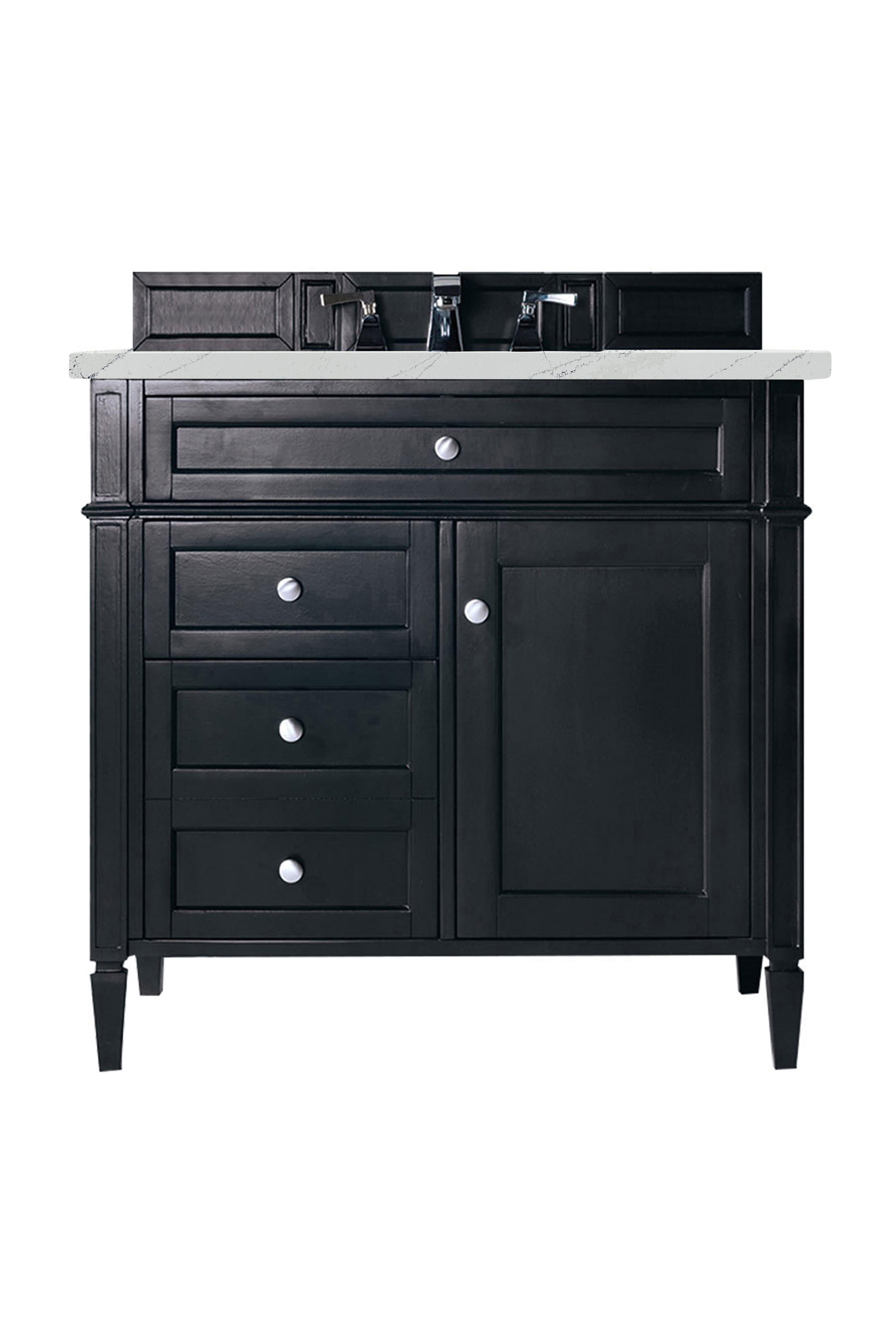 James Martin 650-V36-BKO-3ENC Brittany 36" Black Onyx Single Vanity w/ 3 CM Ethereal Noctis Quartz Top