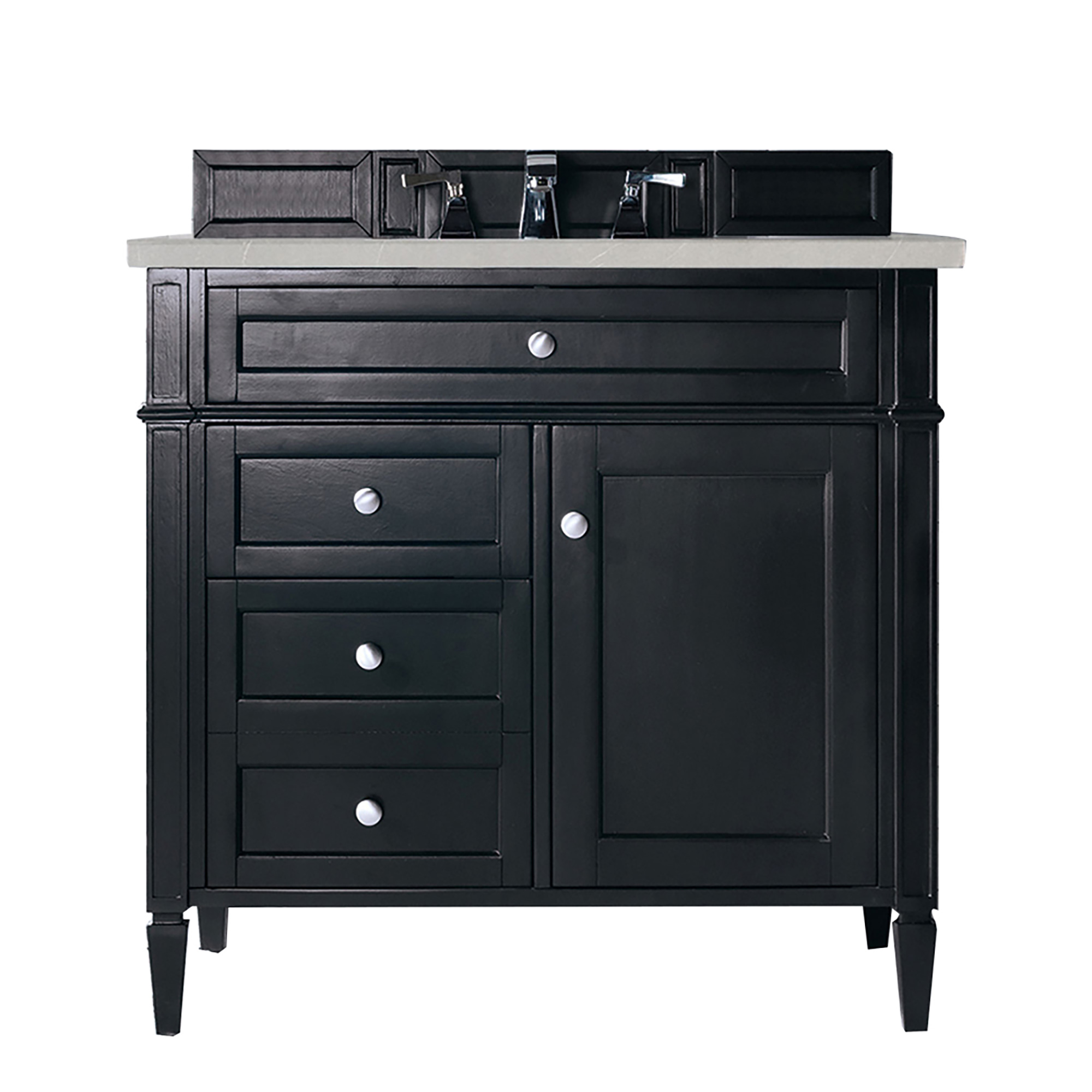 James Martin 650-V36-BKO-3ESR Brittany 36" Black Onyx Single Vanity w/ 3 CM Eternal Serena Quartz Top