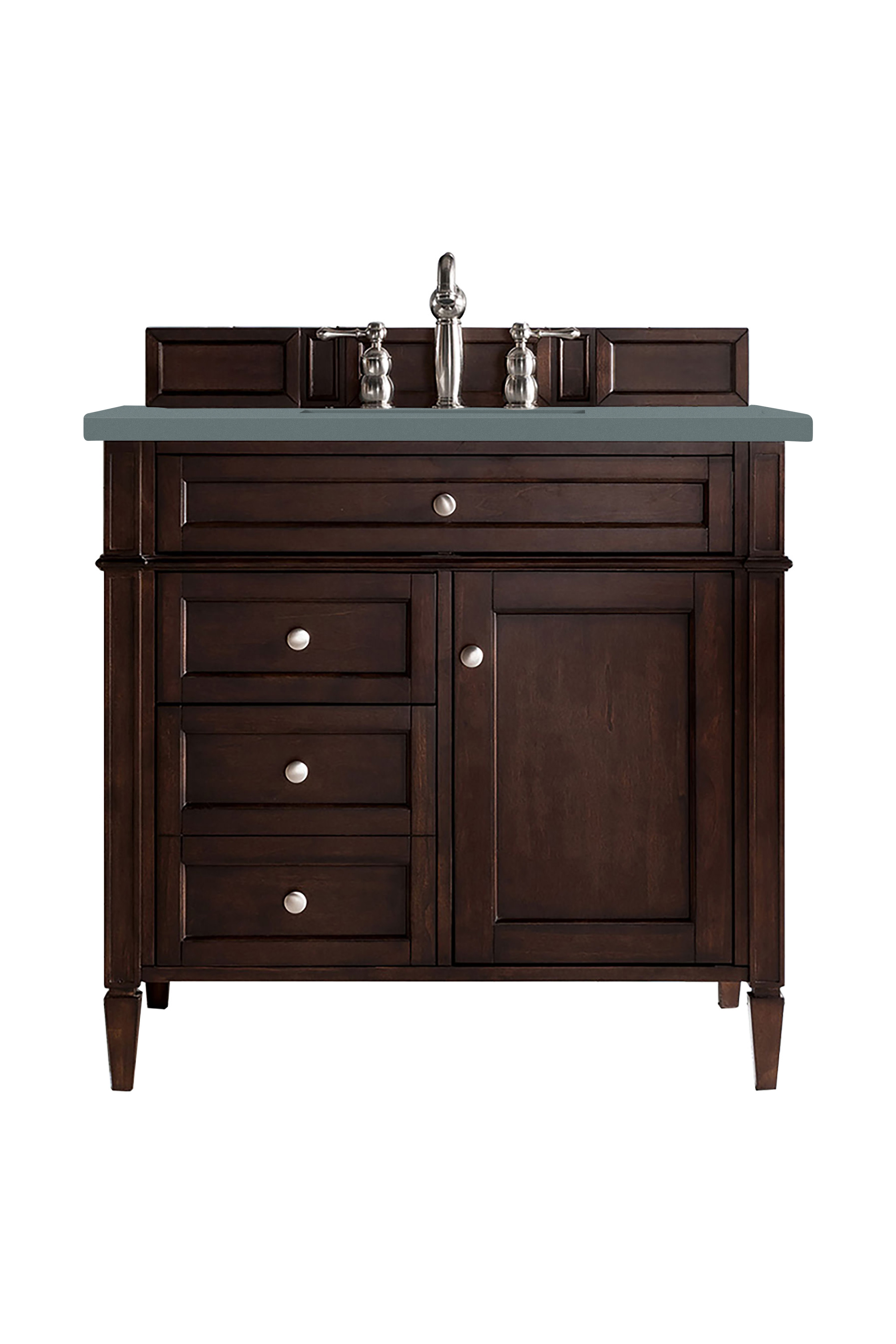 James Martin 650-V36-BNM-3CBL Brittany 36" Burnished Mahogany Single Vanity w/ 3 CM Cala Blue Quartz Top