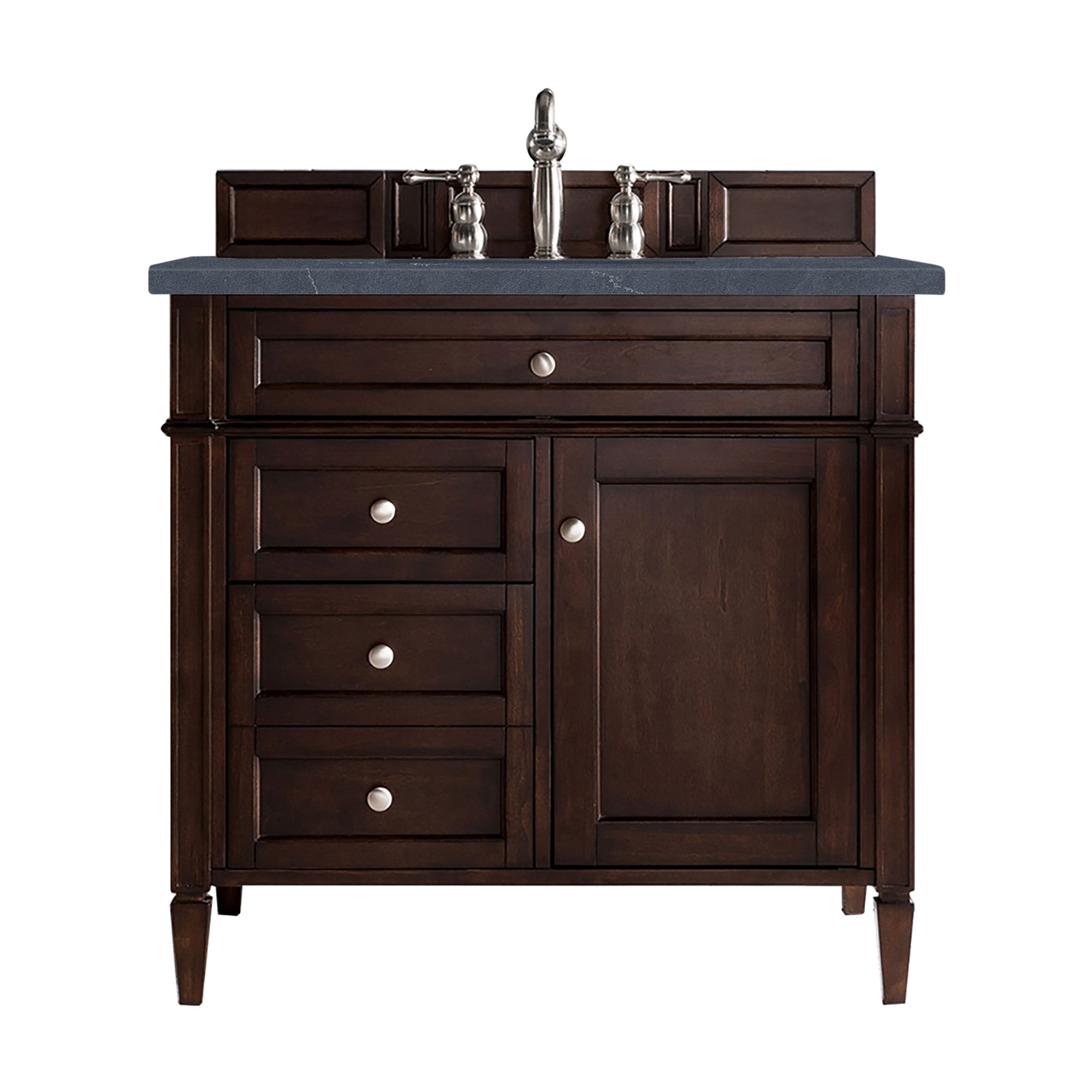 James Martin 650-V36-BNM-3CSP Brittany 36" Burnished Mahogany Single Vanity w/ 3 CM Charcoal Soapstone Quartz Top