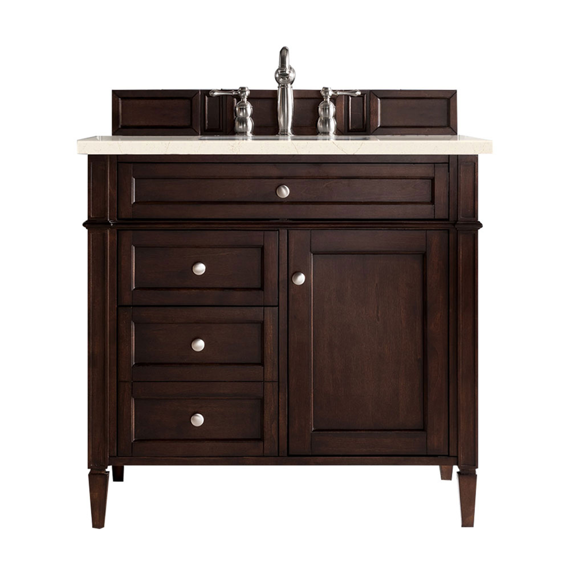 James Martin 650-V36-BNM-3EMR Brittany 36" Burnished Mahogany Single Vanity w/ 3 CM Eternal Marfil Quartz Top